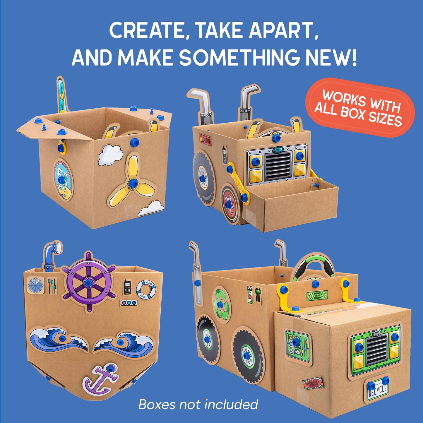 Educational Insights Boxineers Cardboard Vehicles - Creative Craft Supplies for Kids Projects, Cardboard Tools for Kids, DIY Fine Motor Activities, Kids Crafts and STEM Construction Kits