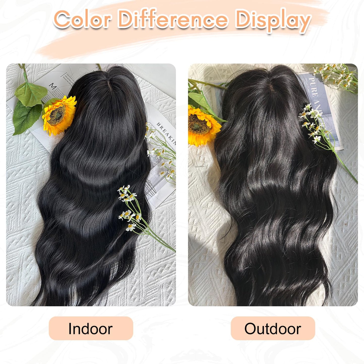 Hair Toppers for Women 20inch Wavy Hair Toppers for Women Toppers Hair Pieces for Women with Thinning Hair Ombre Highlight Synthetic Wig Clip In Hair Topper Wiglets with Fringe Bang Add Hair Volume