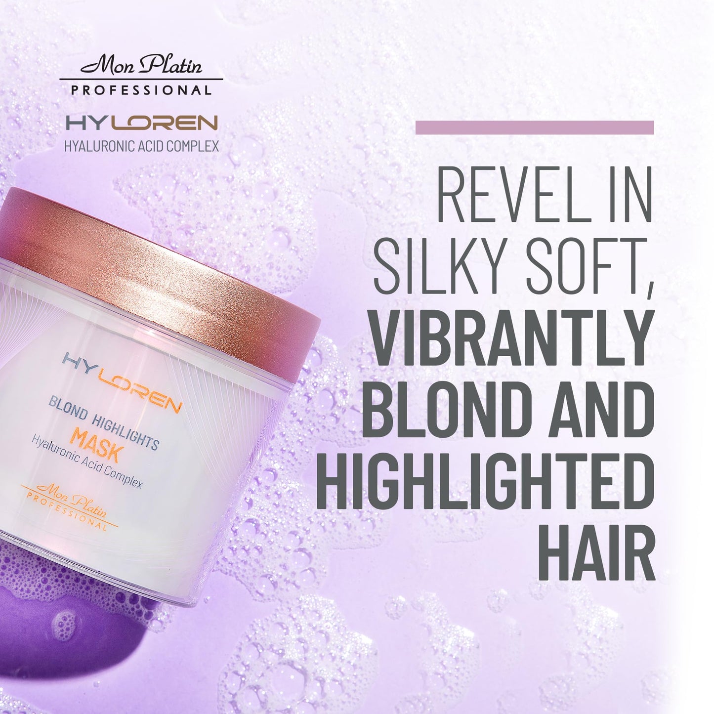 Mon Platin HY Loren Blonde Highlights Mask with Hyaluronic Acid - 500 ml Premium Blonde Hair Mask to Neutralize Yellow and Orangey Tones - Treatment to Repair, Restore, Soften, and Strengthen Hair