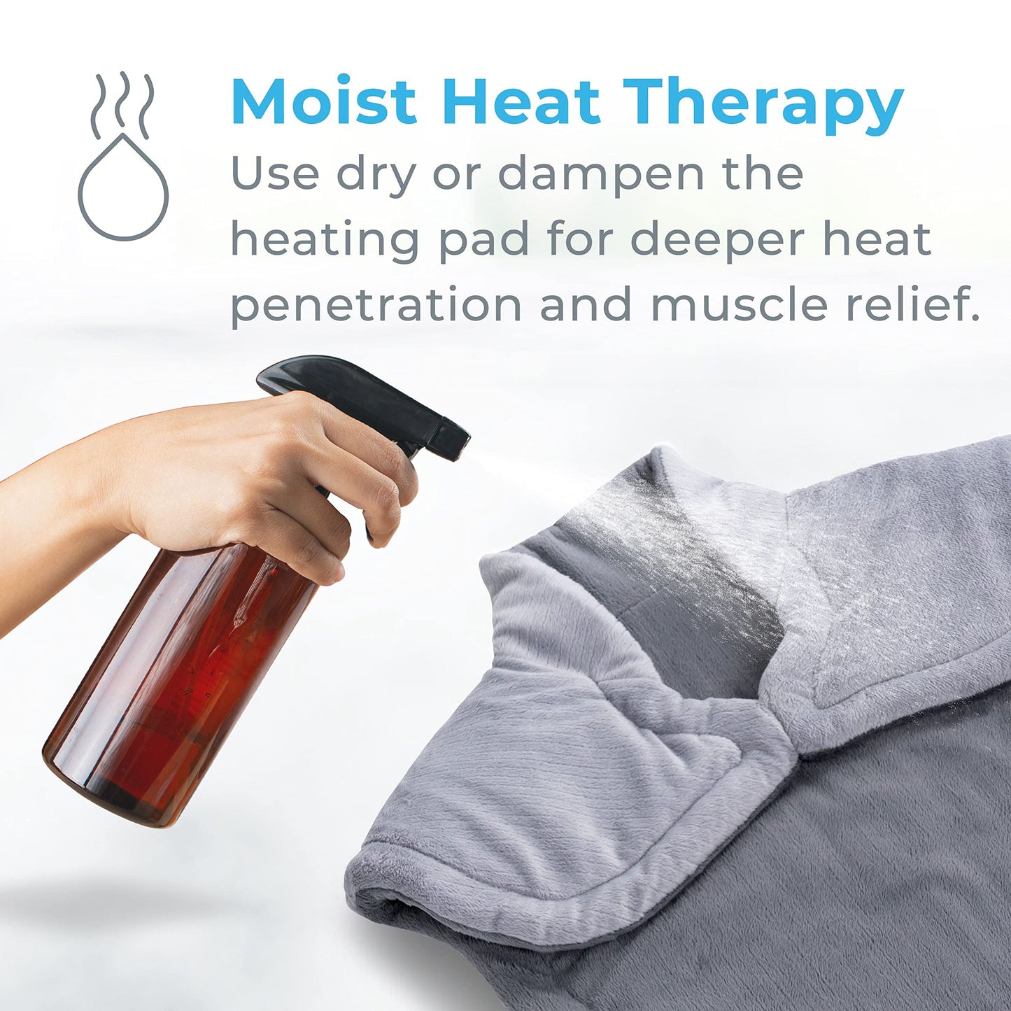 Pure Enrichment PureRelief XL Extra-Long Back & Neck Heating Pad, Safe Heat Therapy for Sore Muscles, Pain, & Cramps in Neck, Back, & Shoulders, 4 Heat Settings w/Auto Shut-Off, Soft Fabric (Gray)