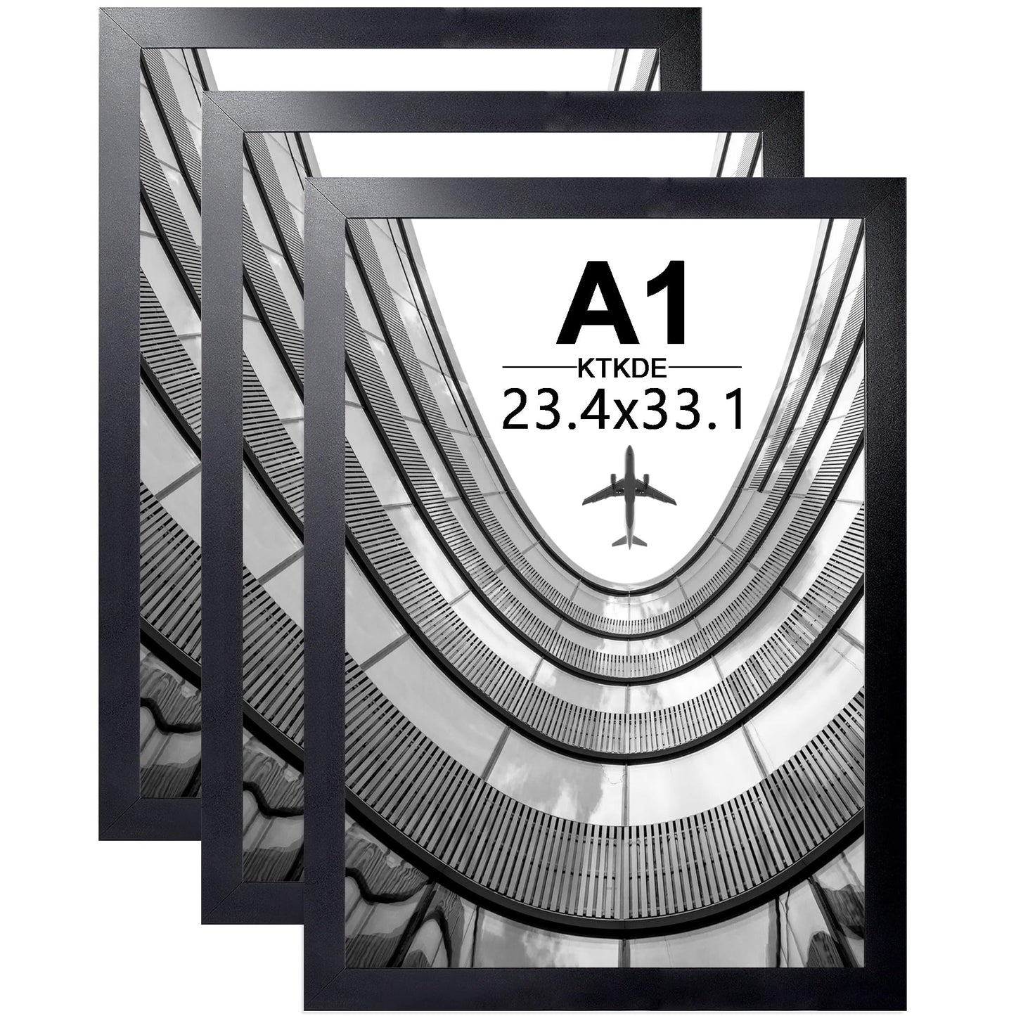 KTKDE A1 Black Modern Picture or Poster Frame 3 Pack,23.4x33 Poster Frames Black Wooden frame, Vertical & Horizontal Wall Hanging Large Picture Frames for Photos, Posters & Art Prints