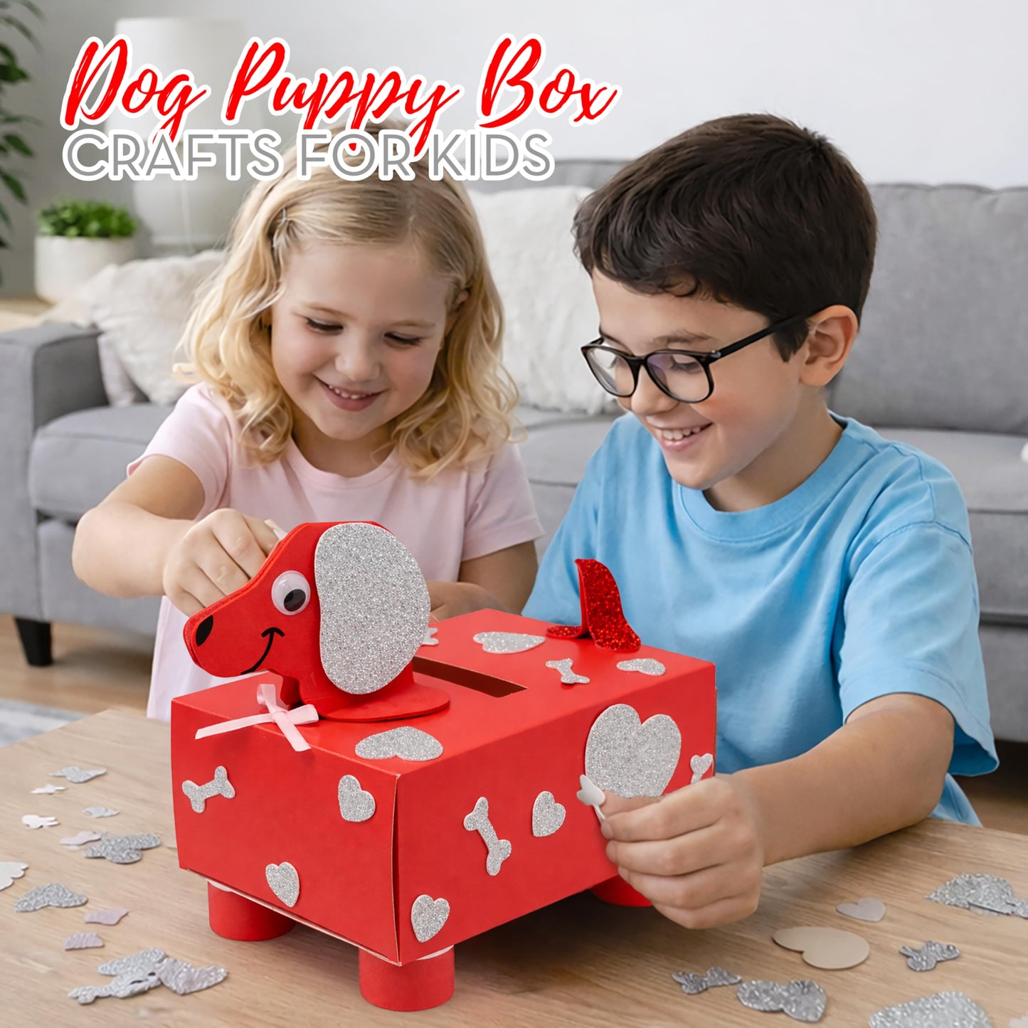 4E's Novelty 2 Pack DIY Valentines Mailbox Craft Valentine's Day Card Exchange Dog Puppy Box for Kids, Mail Box Crafts for Kids Girls Boys - DIY Valentines Card Box