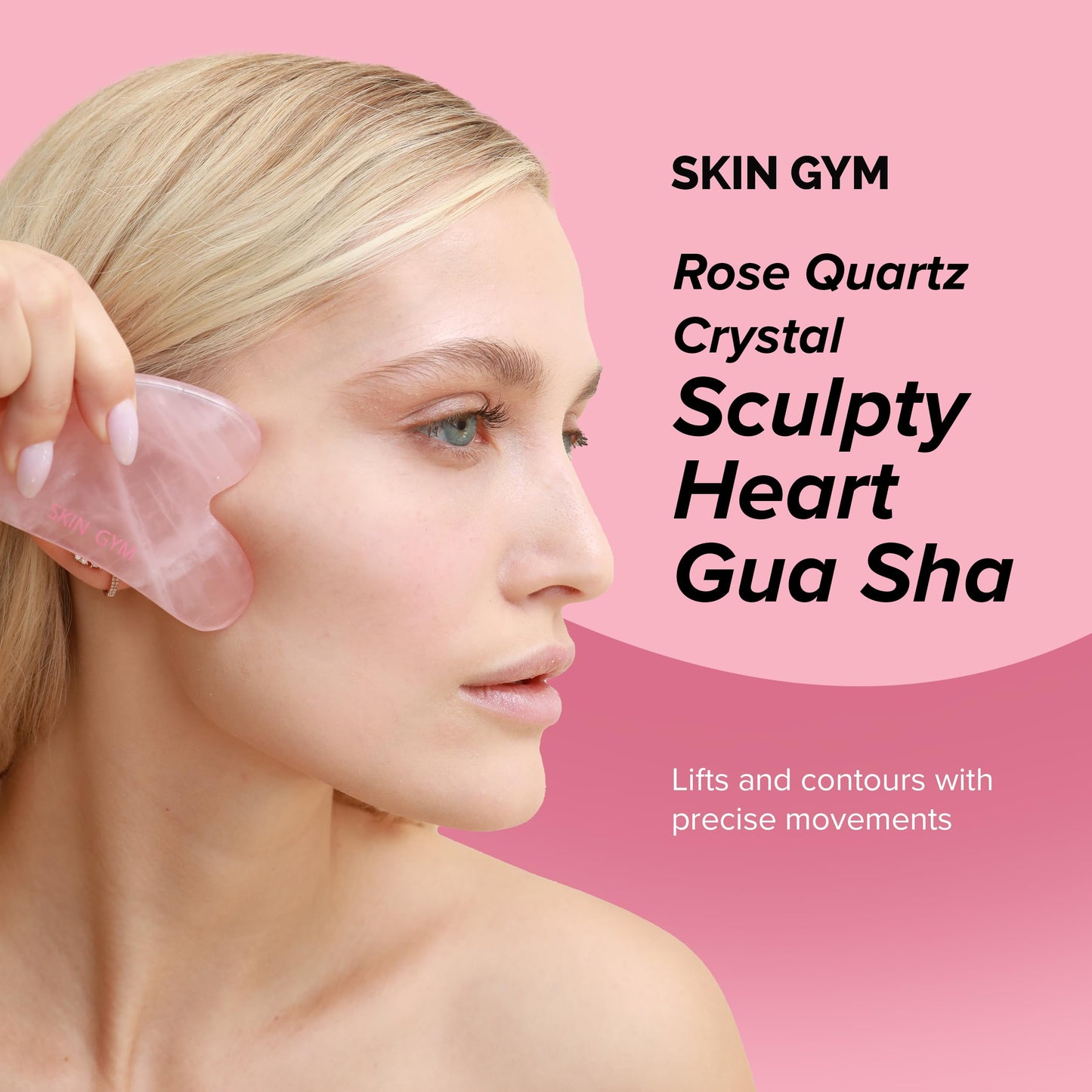 Skin Gym Rose Quartz Hearty Gua Sha Tool, Heart-Shaped Facial Massage Tool for Sculpting and Relaxation