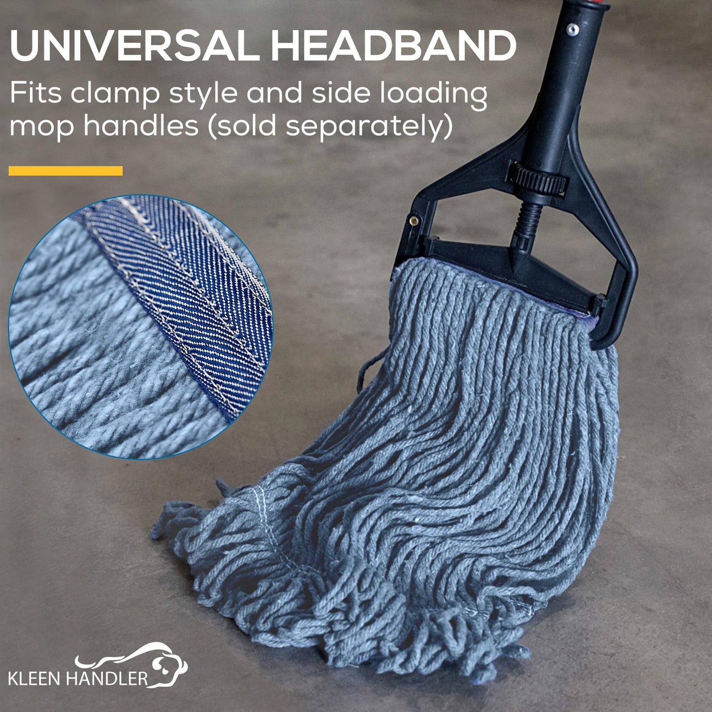 KLEEN HANDLER HEAVY DUTY Commercial Mop Head Replacement, Wet Industrial Blue Cotton Looped End String Cleaning Mop Head Refill (Pack of 6)