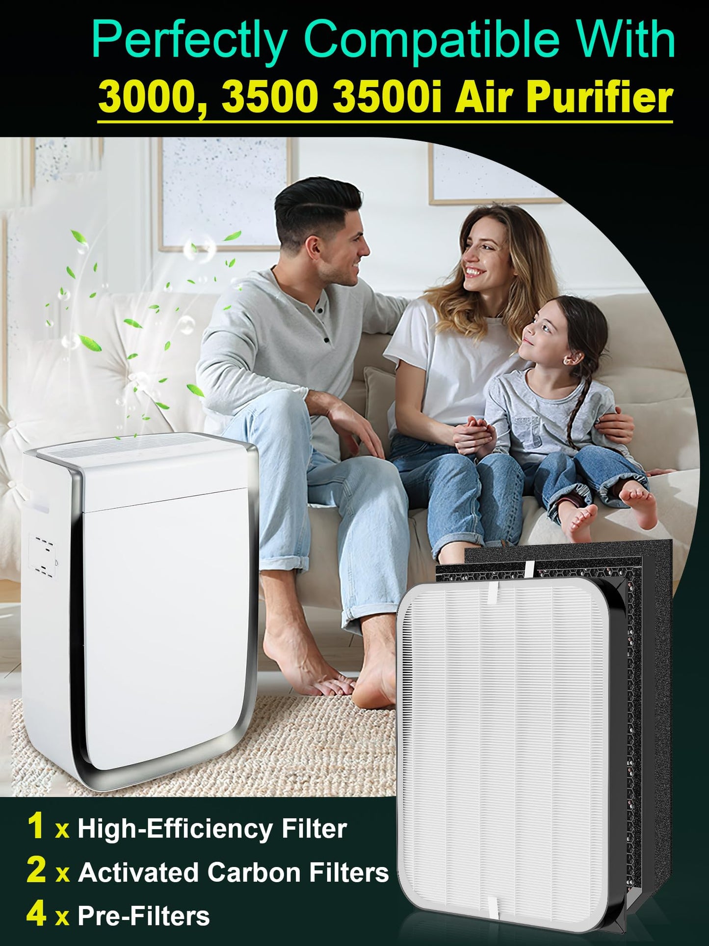 3000 Replacement Filter Compatible with Airdoctor 3000 Serie Air Purifier - fits AD3000 AD3500 AD3500i, 2 High-Efficiency Filter + 4 VOCs Filters + 8 Pre-Filters, Compare to ADF3001 ADF3002 ADF3003