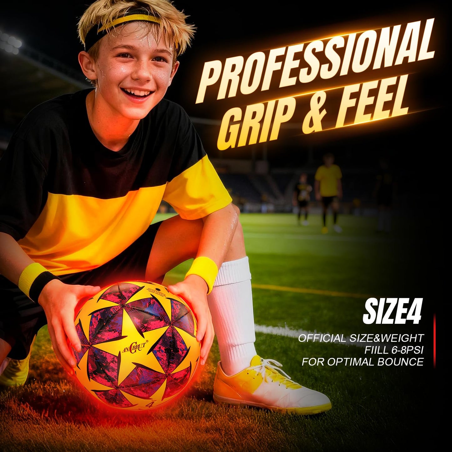ANCBRUT Light Up Soccer Ball, Glow in The Dark LED Soccer Ball Size 4
