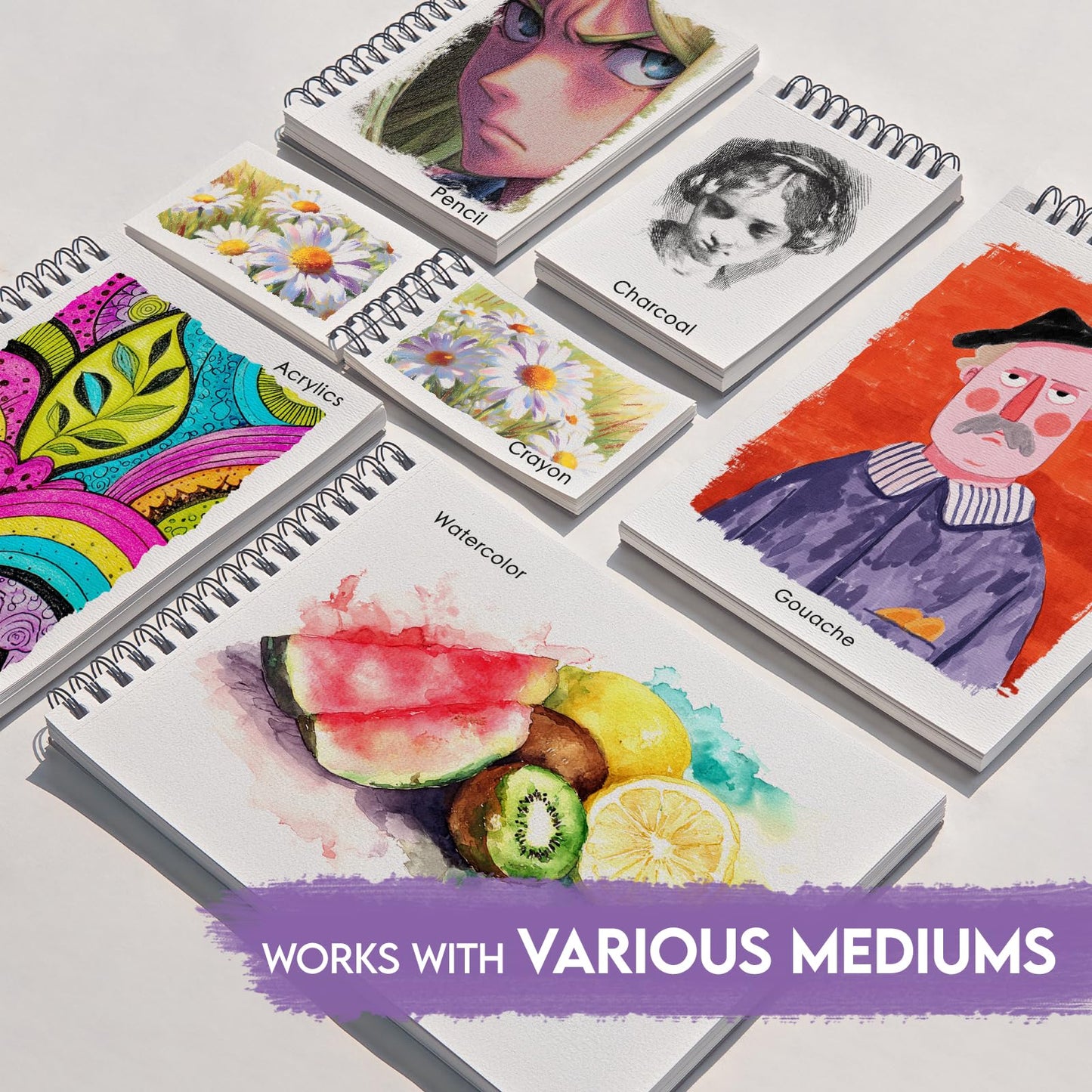 KOVIEDE 100% Cotton Watercolour Block 3-Pack (90 Sheets), Cold Pressed, 140 lb/300 g/m², Watercolor Sketchbook Spiral Framed, Artistic Class Art Journal Articles