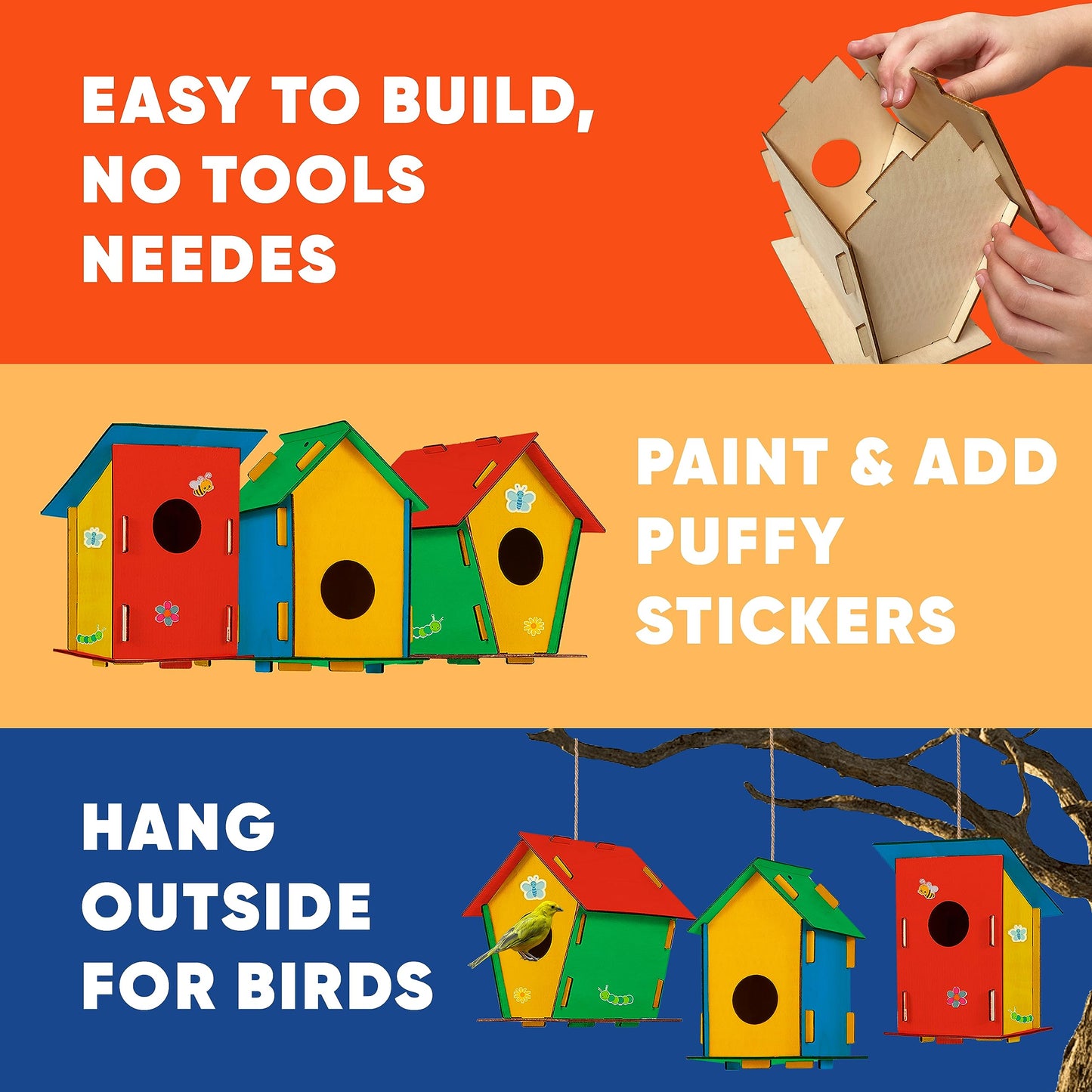 12 DIY Bird House Kits For Children to Build - Wood Birdhouse Kits for Kids to Paint - Unfinished Wood Bird Houses to Paint for Kids - Wood Craft Project Kits - Wooden Arts & Craft for Girls & Boys