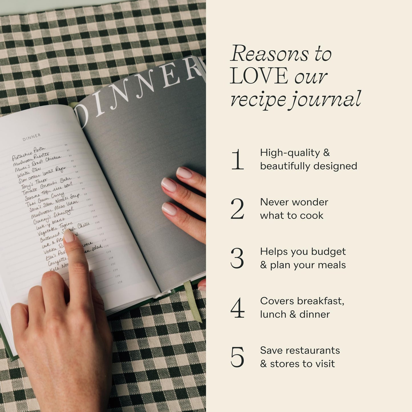 Papier Al Fresco Recipe Journal - Hardback | Blank Space To Plan Breakfast, Lunch, Dinner, Dessert | Foodie Gift | Write Your Own Recipes, Note Ingredients & Tips | Includes Size & Temperature Chart
