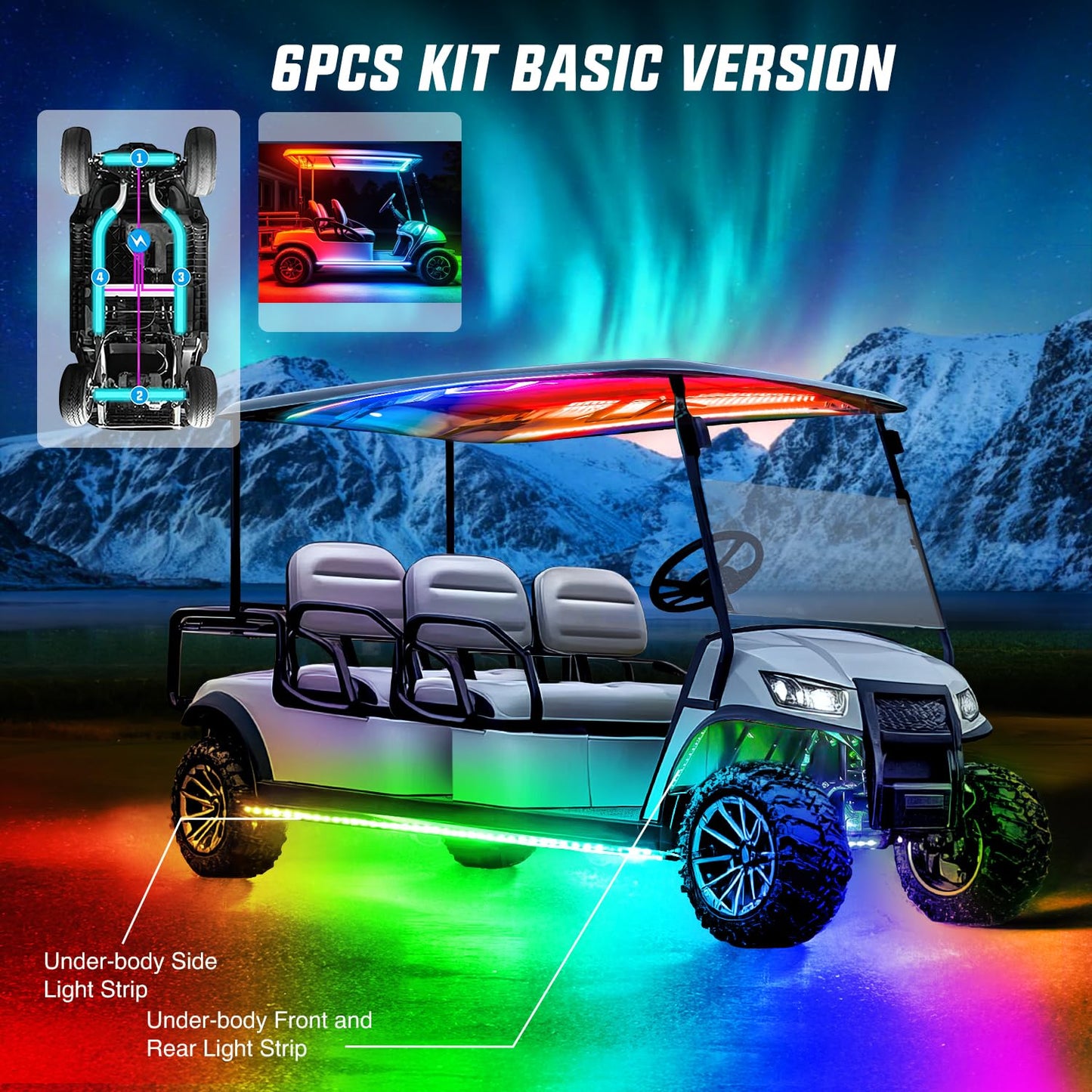 Nilight 6PCS Golf Cart Underbody Light Kit with Canopy Lights Dream Color Multi-Mode Neon Accent Lighting APP Remote Control Sound Active Music Sync IP67 Waterproof 12V-65V for EZGO Yamaha Club Car