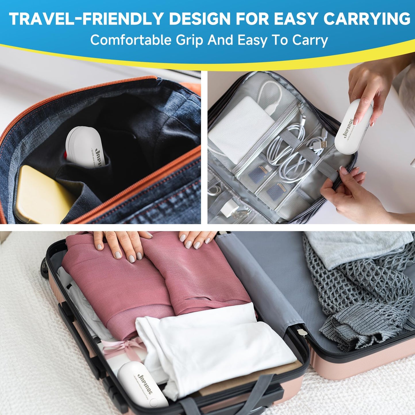 Luciteck Travel Vacuum Storage Bags with USB Powered Electric Pump, 16 Pack Vacuum Seal Bags for Clothing Travel, Space Saver Bags for Luggage, Suitcase, Backpack & Home Organization, White