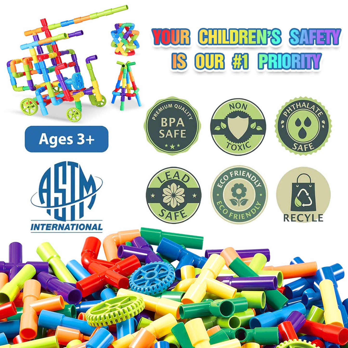 250 Pieces Tube Learning Toy for Toddlers, STEM Educational Containers for Classroom, Preschool Building Toys, Interactive Autistic Sensory Toys, Interactive Gifts