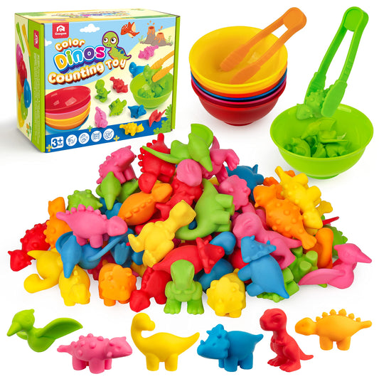 Coogam Counting Dinosaur Sorting Toy Set, Color Matching Classification Game, Montessori Fine Motor Skill Preschool Educational Montessori Learning Toys for Kids