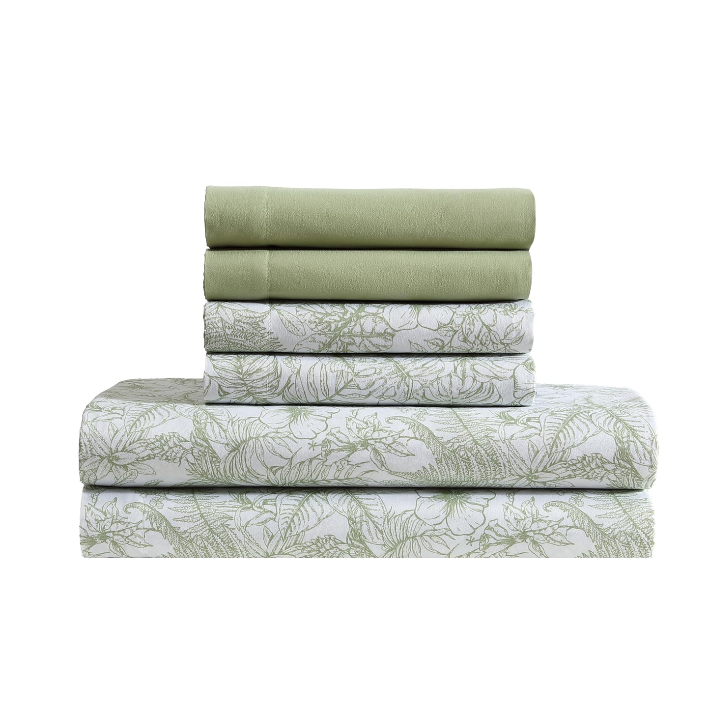 Caribbean Joe 6-Piece Sheet Set with Cooling Pillowcases, 12-inch Deep Pockets, Tropical Beach Coastal Design, Queen, Tropical Toile Green