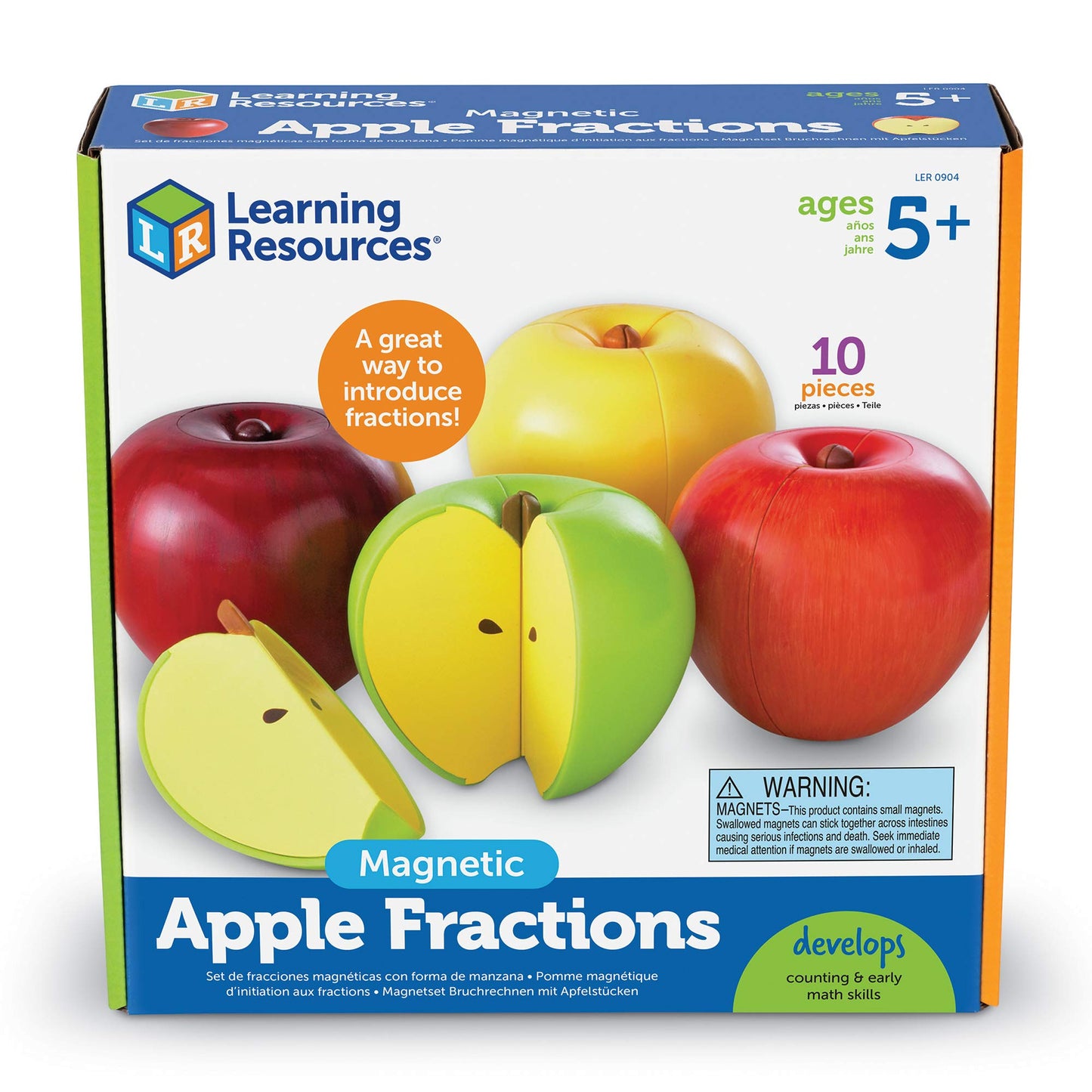 Learning Resources Magnetic Apple Fractions, Montessori Toys, Math Games, Play Food for Kids, Set of 10, Ages 5+