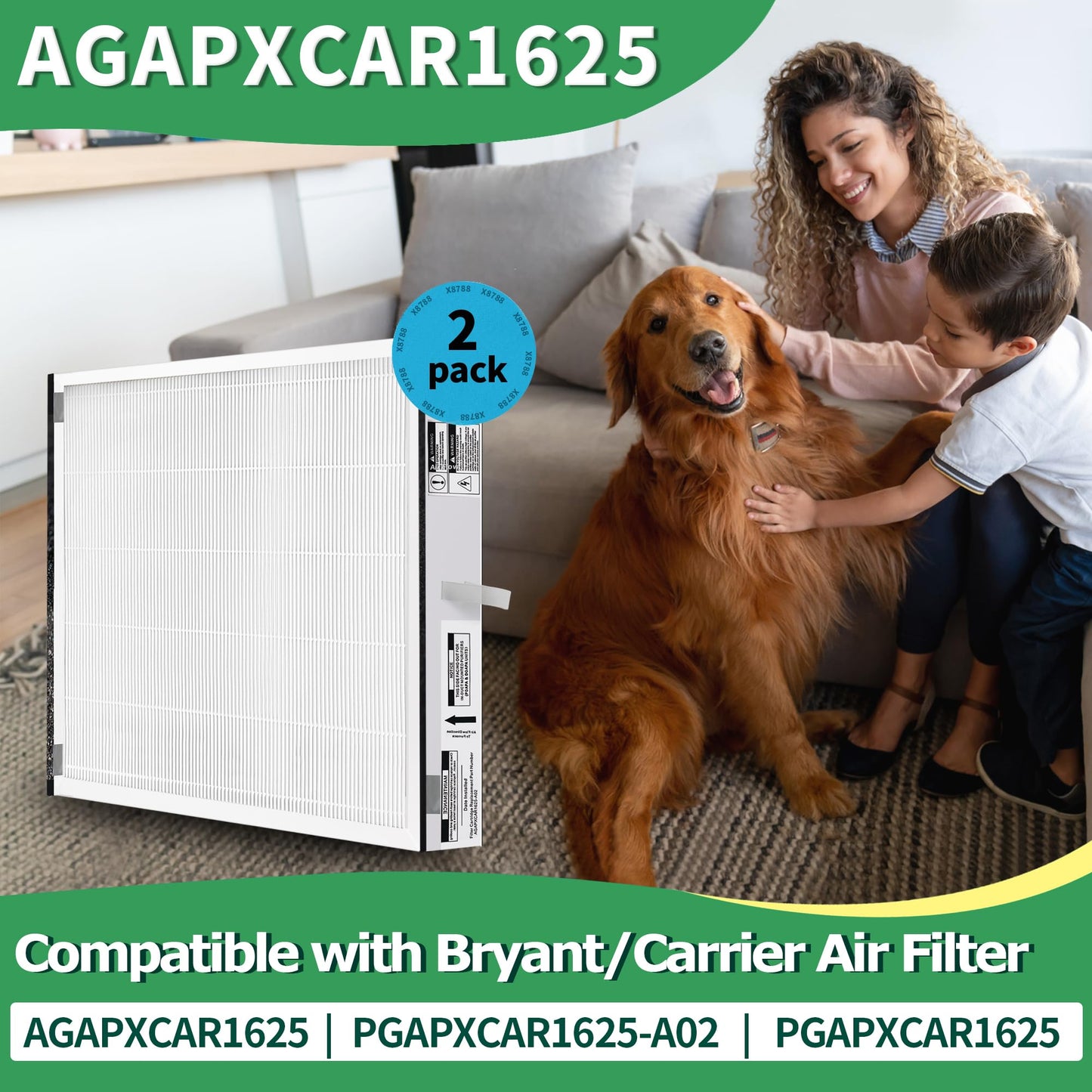 2 Pack AGAPXCAR1625-A02 16x25x3 MERV 16 Replacement Filter, Compatible with Bryant/Carrier PGAPXCAR1625-A02, PGAPXCAR1625-A01, PGAPXCAR1625 and AGAPXCAR1625-A02 AGAPXCAR1625 Air Filter