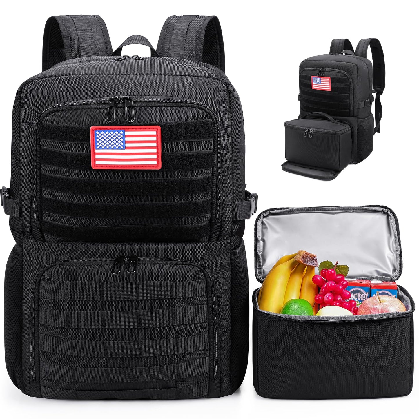 BERTASCHE Lunch Backpack, Laptop Backpack 15.6 inch Work Backpack w/Insulated Cooler Lunch box for Men Women, Tactical Casual Daypack for Commuter Picnic College,Black