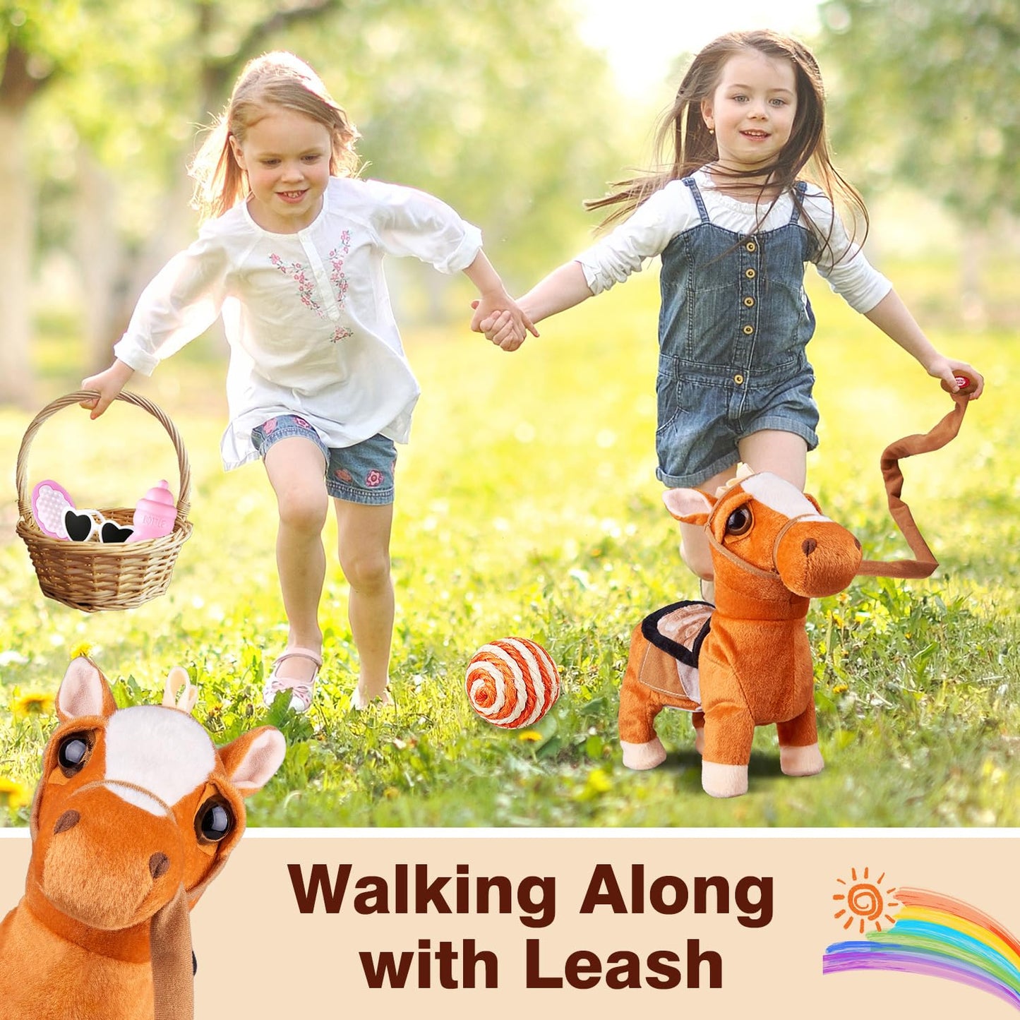 Musical Singing Dancing Plush Interactive Pony Walk Along Toy Horse with Leash - Robot Plush Stuffed Animal Shaking Head Buttocks for Boys & Girls Kids or Toddlers - H: 11.81"