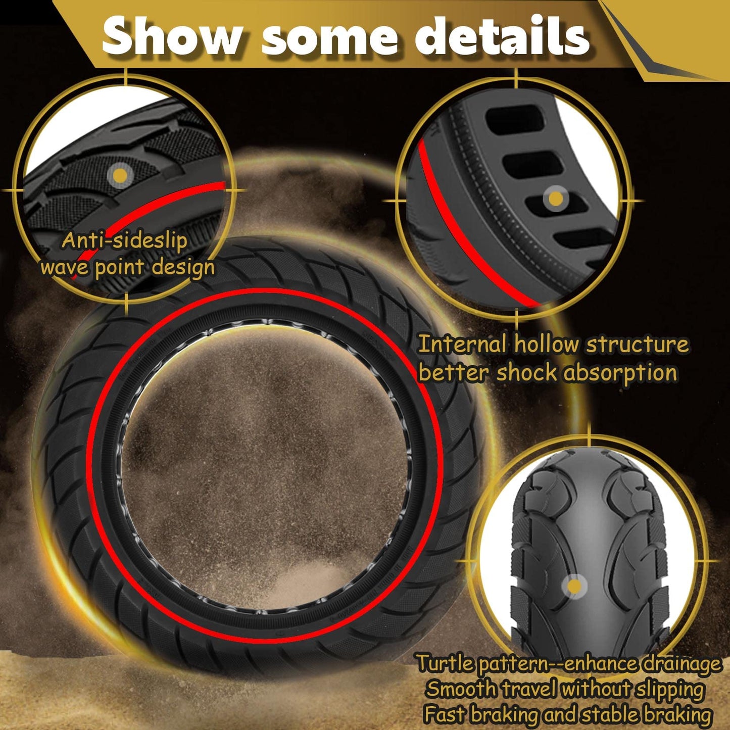 Felixstory 10x2/54-152 Solid Tire, 10x2.125 Tubeless Tires Fit for Swagtron SG-5, VOLPAM SP01/SPT7, Gotrax GXL V2, Ninebot F25/ D40X/ D18W/ D28U, Replacement for 50/75-6.1, 10x2 Original Tire, Red