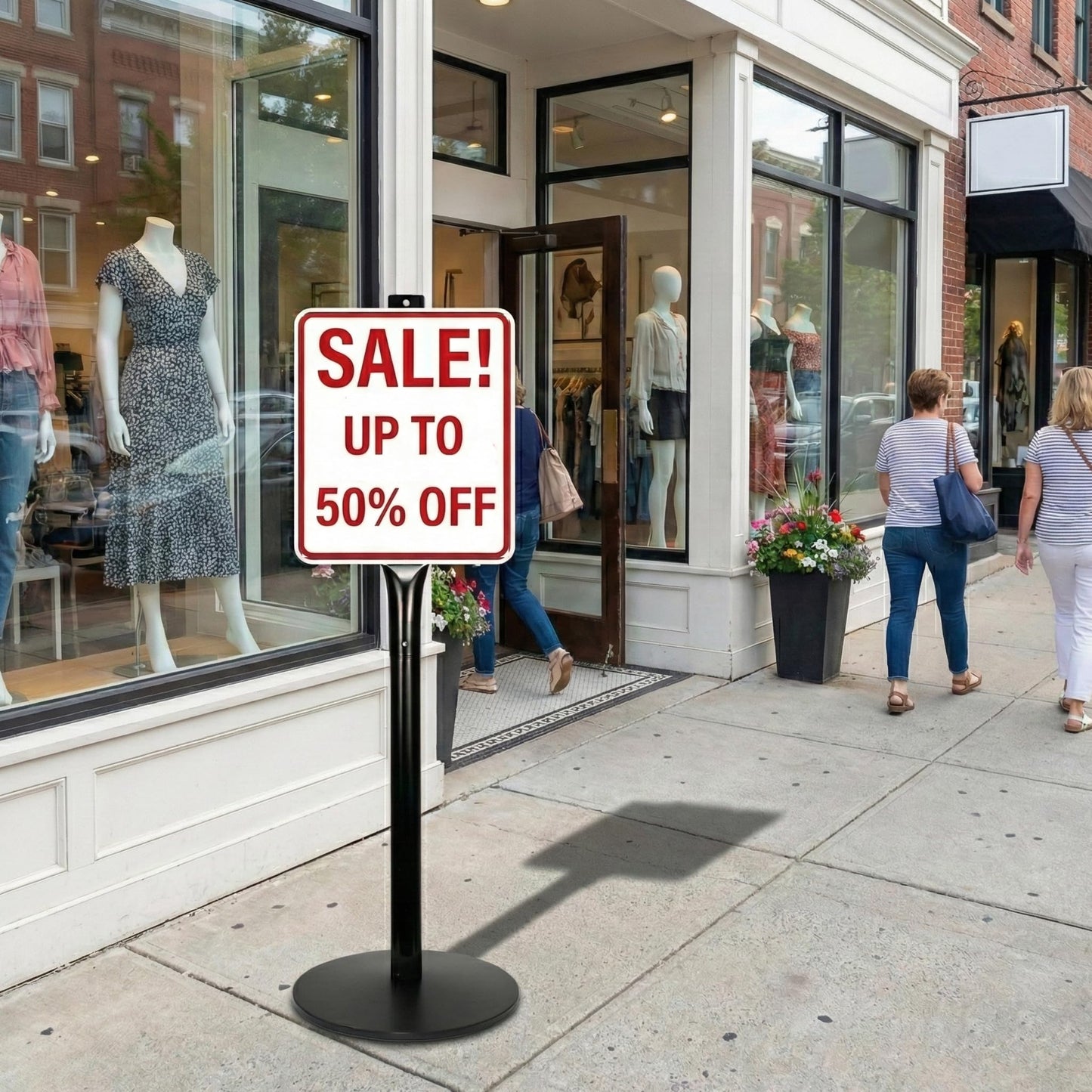 Furnishh Heavy Duty Cast Iron Sign Stand - 48" Tall Pedestal Sign Holder with 12" Base - Outdoor Metal Parking Sign Post for Street, Business & Driveway - Fits up to 18x24 Signs, Black