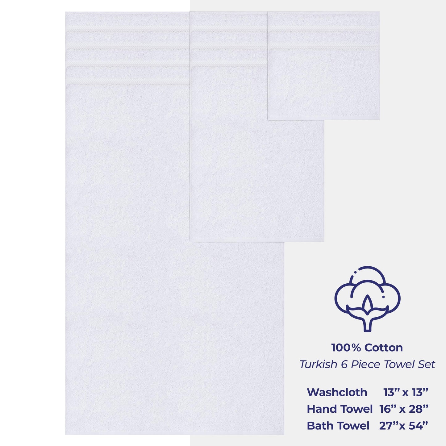 American Soft Linen Luxury 6 Piece Towel Set, 2 Bath Towels 2 Hand Towel 2 Washcloths, 600 GSM 100% Cotton Turkish Towels for Bathroom, White Towel Sets