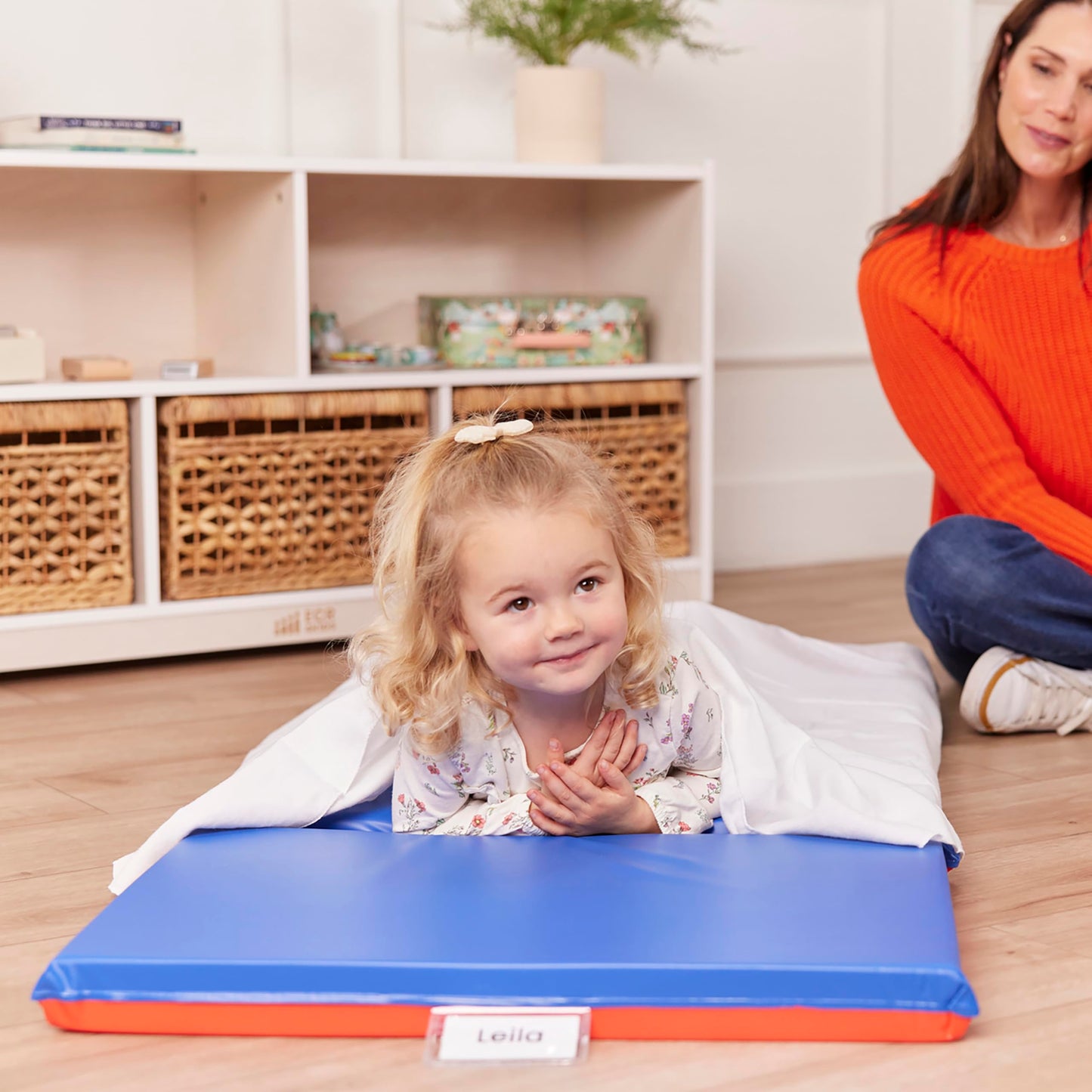 ECR4Kids Premium Folding Rest Mat, 3-Section, 2in, Sleeping Pad, Blue/Red