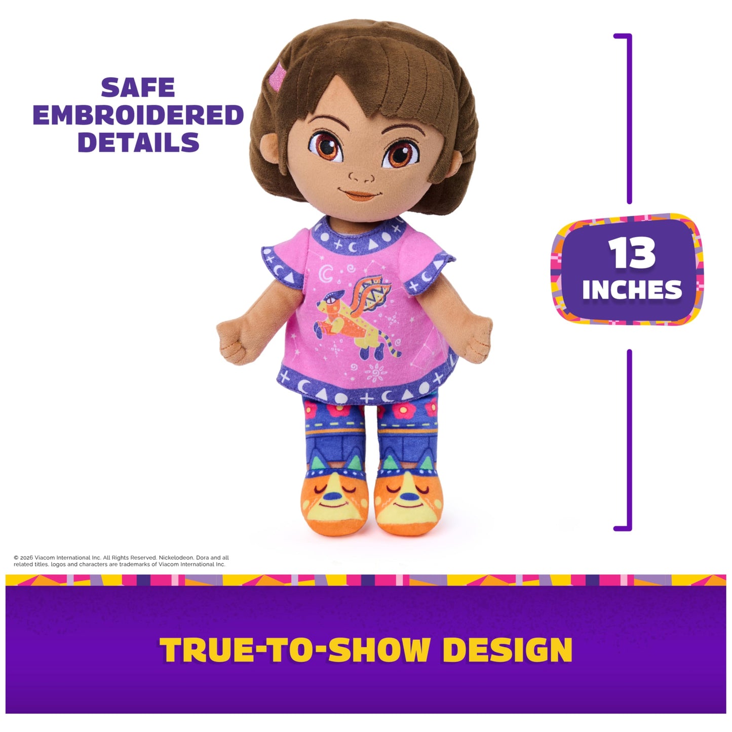 Nickelodeon Dora Official Bedtime Dora Plush Toy, Educational Toys, Glow-in-The-Dark Plush Doll, Sensory Toy for Ages 3 and Up, 13”