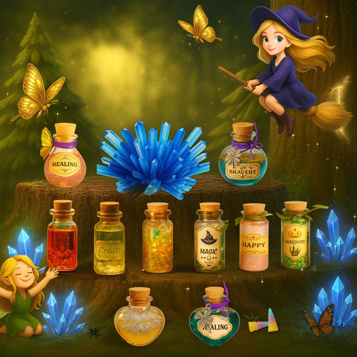 AMIZEY Potion Making Kit for Kids – 20 Bottles with Magic Growing Tree, Arts and Crafts for Kids, Christmas Decorations Gifts for Girls Ages 6-12 (Magic Growing Crystal)