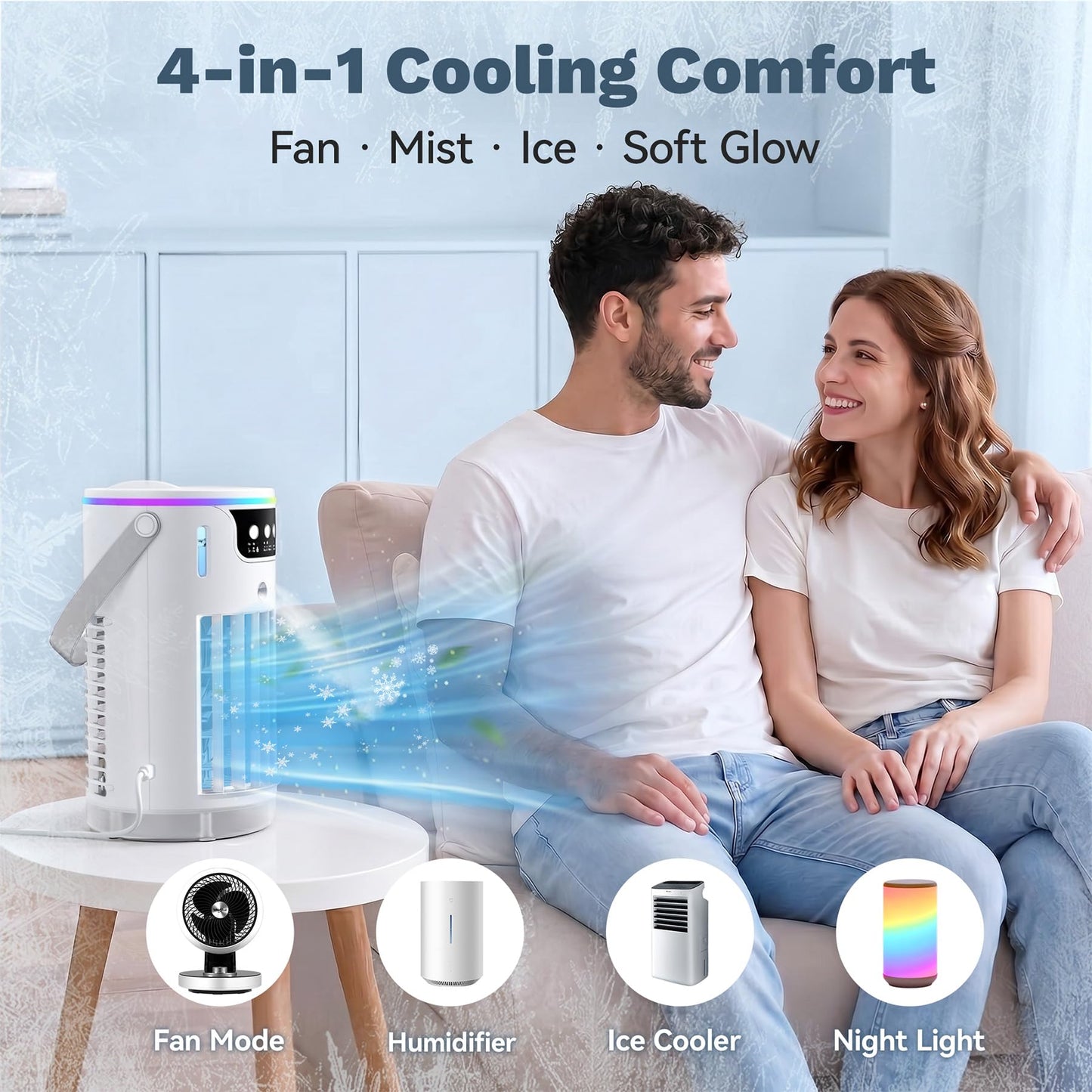 Portable Air Conditioners, AC Fan Mini Evaporative Air Cooler 1200ML with Ice Cooling Mist Personal Air Conditioner Quiet for Bedroom, Home Office Desk, Nightstand