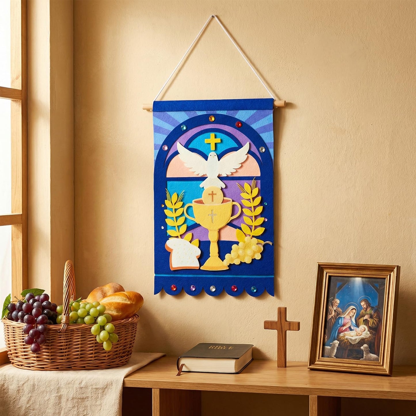 HunnmingRe 4 Set First Communion Banner Kits for Boys Girls 9 x 14 Inch First Holy Communion Banner Kits Sunday School DIY Arts and Crafts Kit for Boys Baptism Church Decoration Holy Ceremony