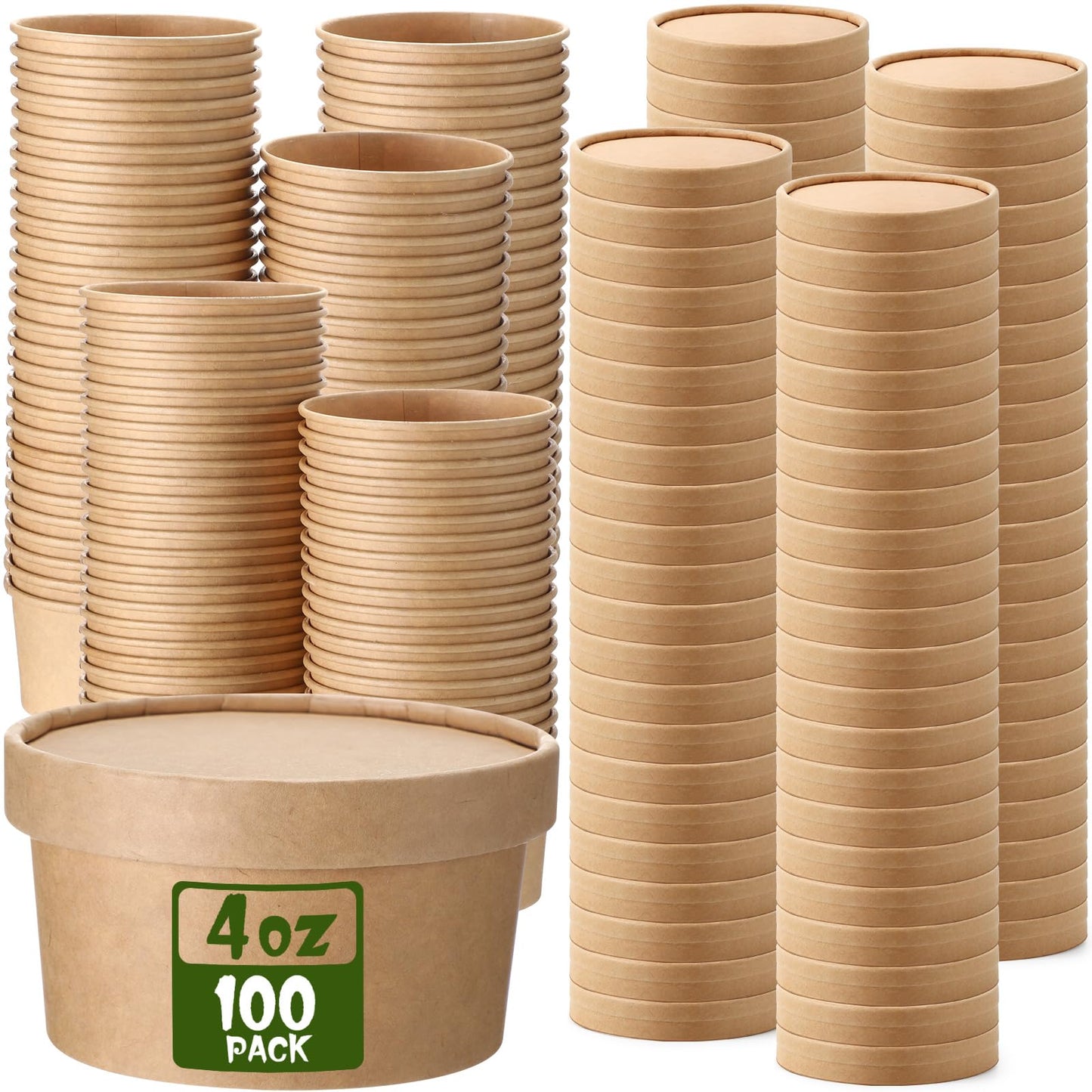 Fulmoon 100 Pack Paper Soup Containers with Lids Disposable Paper Food Containers with Vented Lids Kraft Ice Cream Bowls Soup Cup Ice Cream Cups for Restaurants(4 oz,Brown)