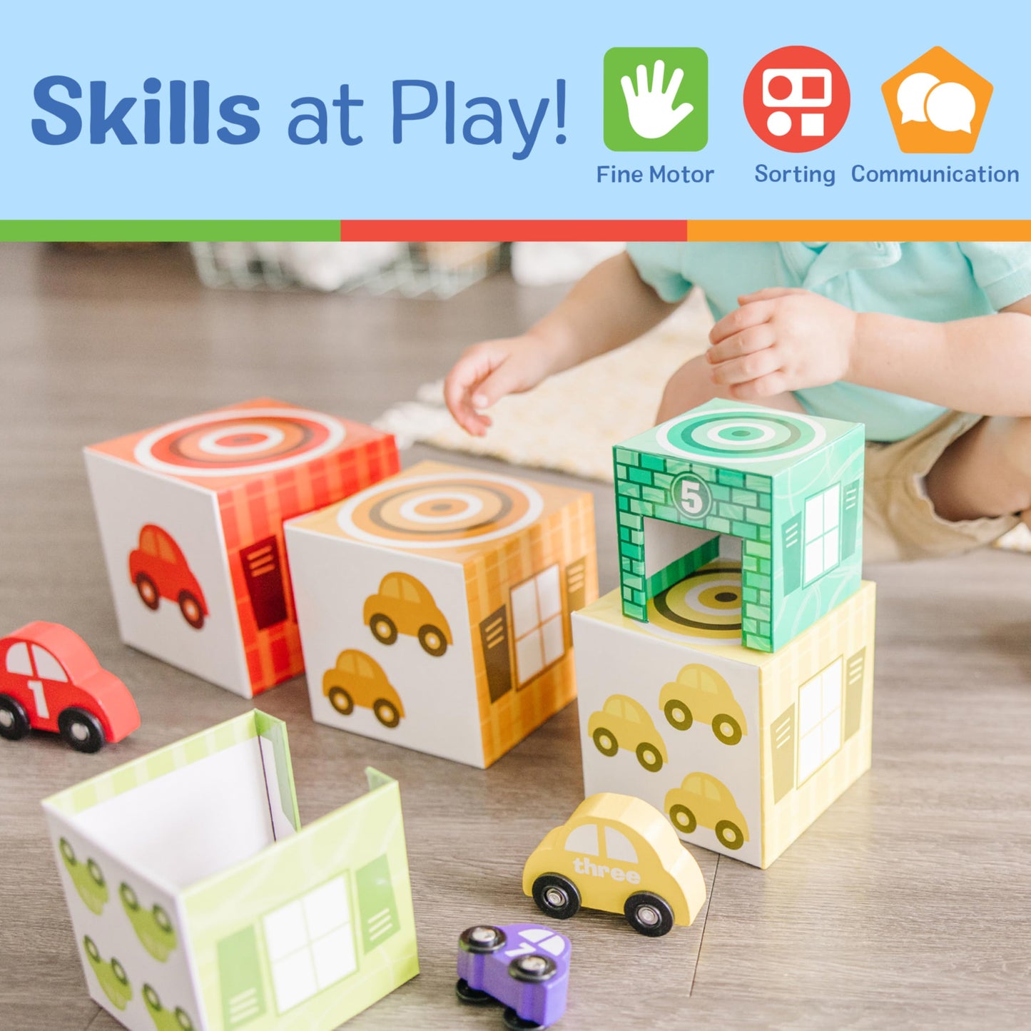 Melissa & Doug Nesting and Sorting Garages and Cars with 7 Graduated Garages and 7 Stackable Wooden Cars - FSC CertifiedNumbers Learning Toys, Sorting and Stacking Toys for Toddlers Ages 2+