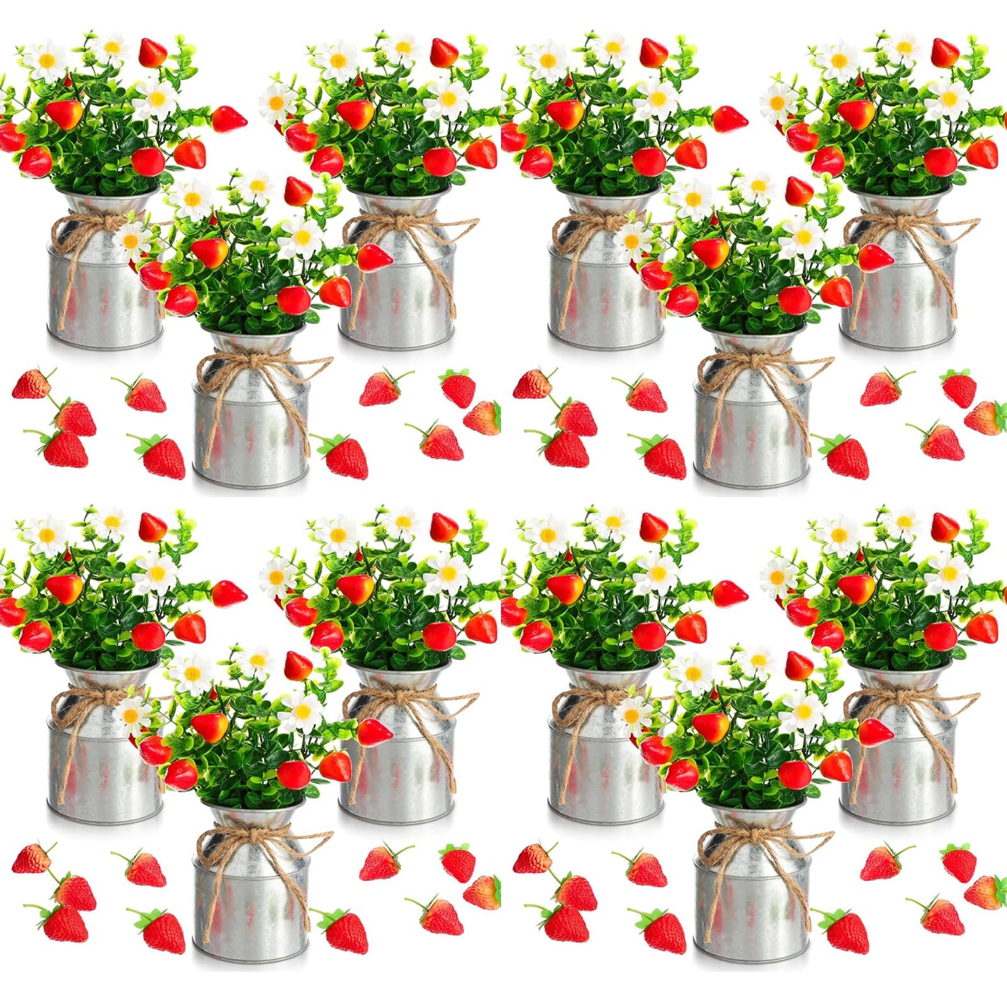 Mimorou 12 Sets Summer Strawberry Centerpieces for Tables Artificial Strawberry Daisy Plants with Vase and Fake Strawberries Berry Farmhouse Sweet Baby Shower Decor for Home Party Wedding Kitchen