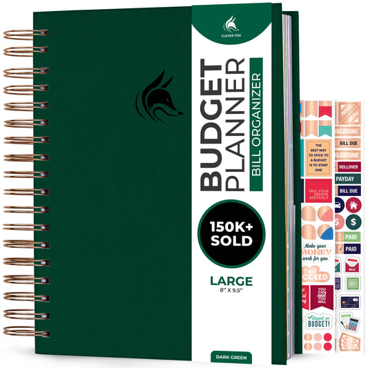 Clever Fox Budget Planner & Monthly Bill Organizer With Pockets. Expense Tracker, Budgeting Journal & Financial Book. Large, 8x9.5" (Dark Green)