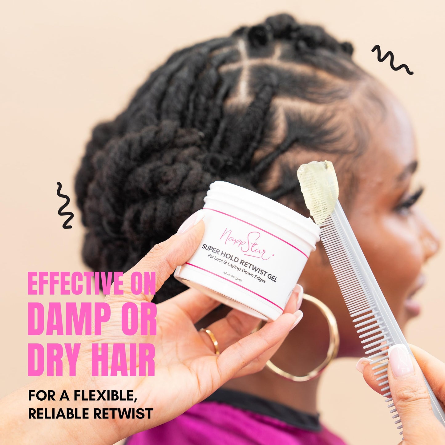 NappStar Super Hold Retwist Gel, Strong Hold for Locs and Edges, Non-Flaking, 16 Fl Oz