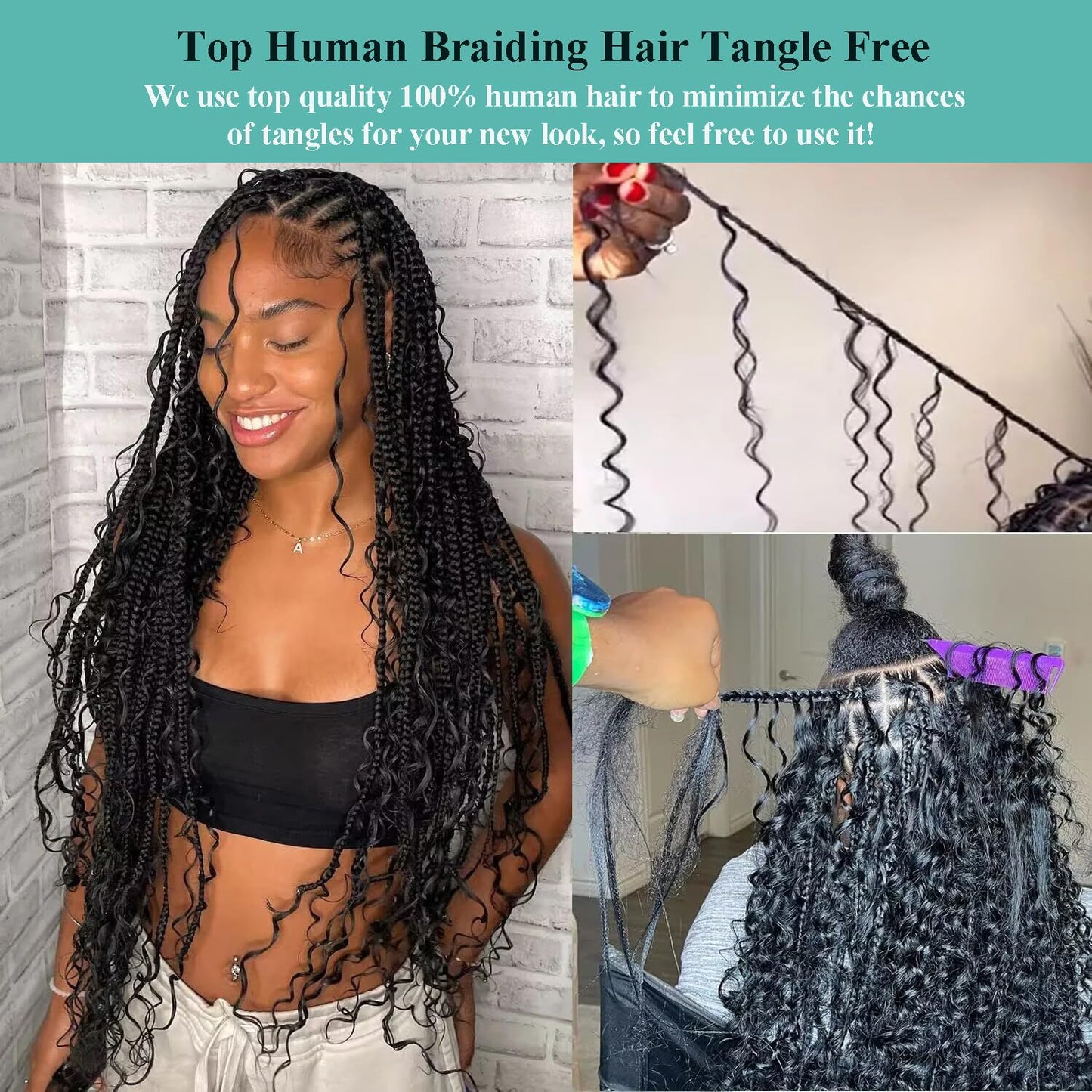 Human Braiding Hair for Boho Braids 110g 20 Inch Deep Water Wave Bulk Human Hair for Braiding No Weft 12A Wet and Wavy Curly Human Hair Extensions 2 Bundles/Pack Natural Color