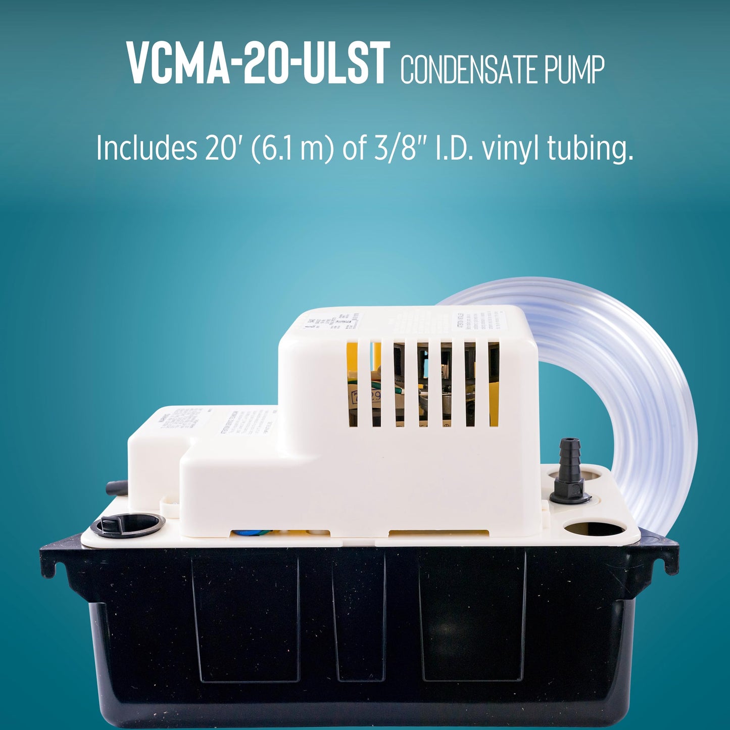 Little Giant VCMA-20ULST 230 Volt, 80 GPH, 1/30 HP Automatic Condensate Removal Pump with Safety Switch and Tubing, White/Black, 554461