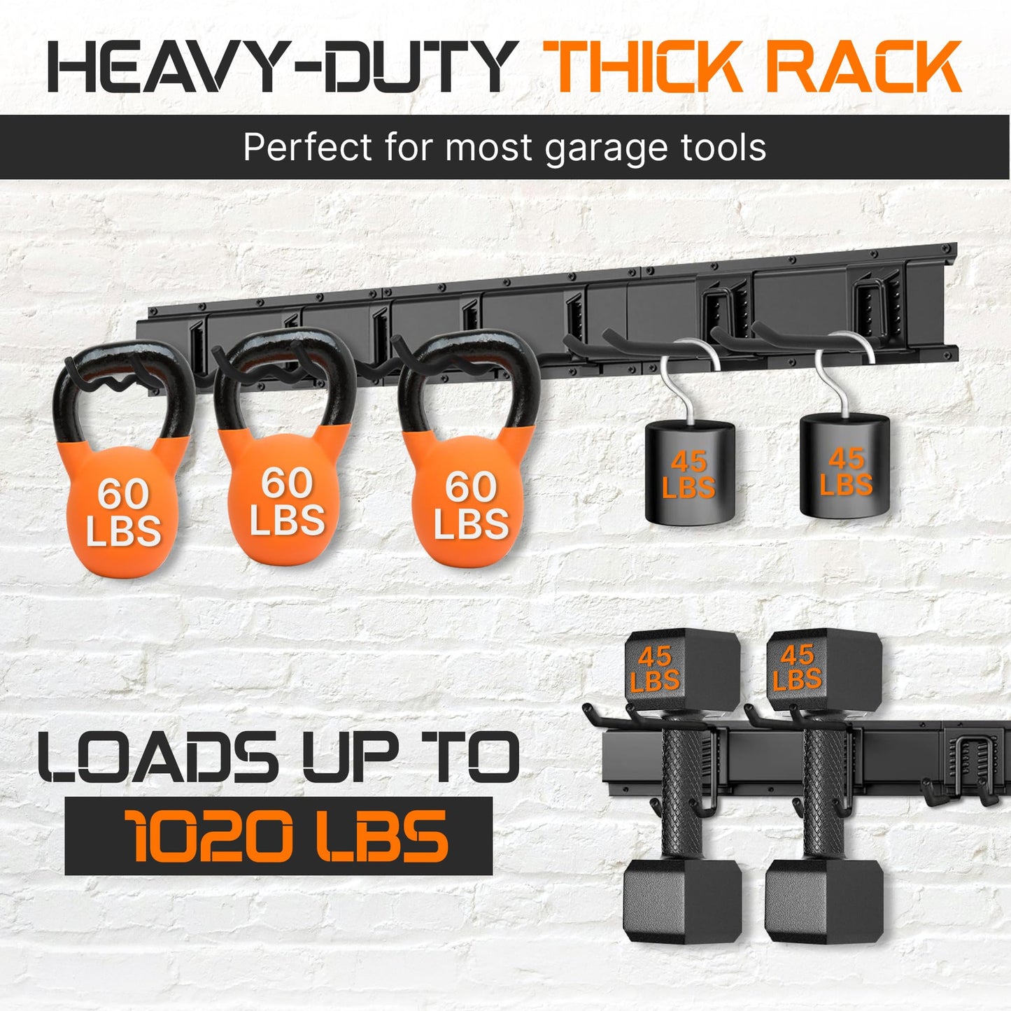Evalote "64 Garage Tool Organizer Wall Mount - Heavy Duty 750lbs Metal Storage Rack, Easy Install Adjustable Hooks for Garden Tools Brooms