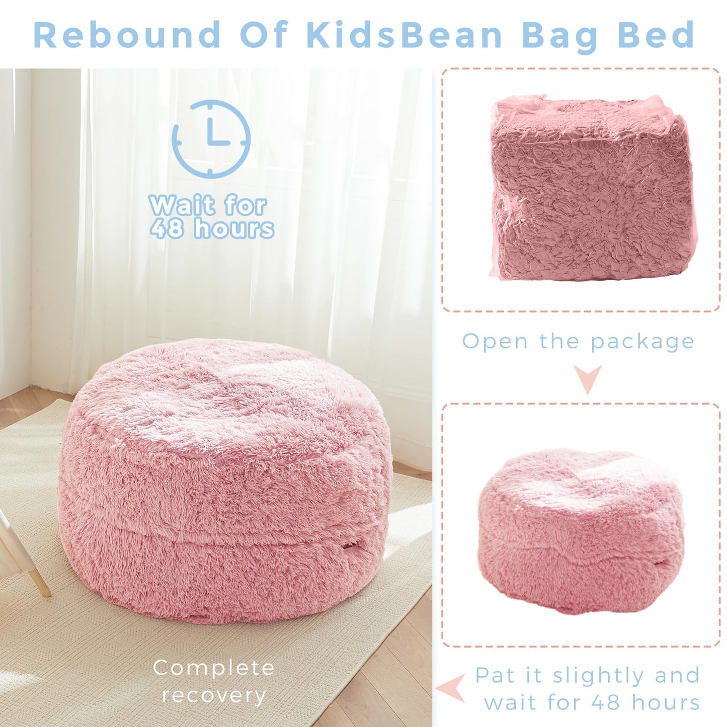 MAXYOYO Bean Bag Chair Bed for Kids, Plush Convertible Bean Bag Folds from Lazy Chair to Floor Mattress Bed, Stuffed Floor Sofa Couch for Boys and Girls, Machine Washable, Pink