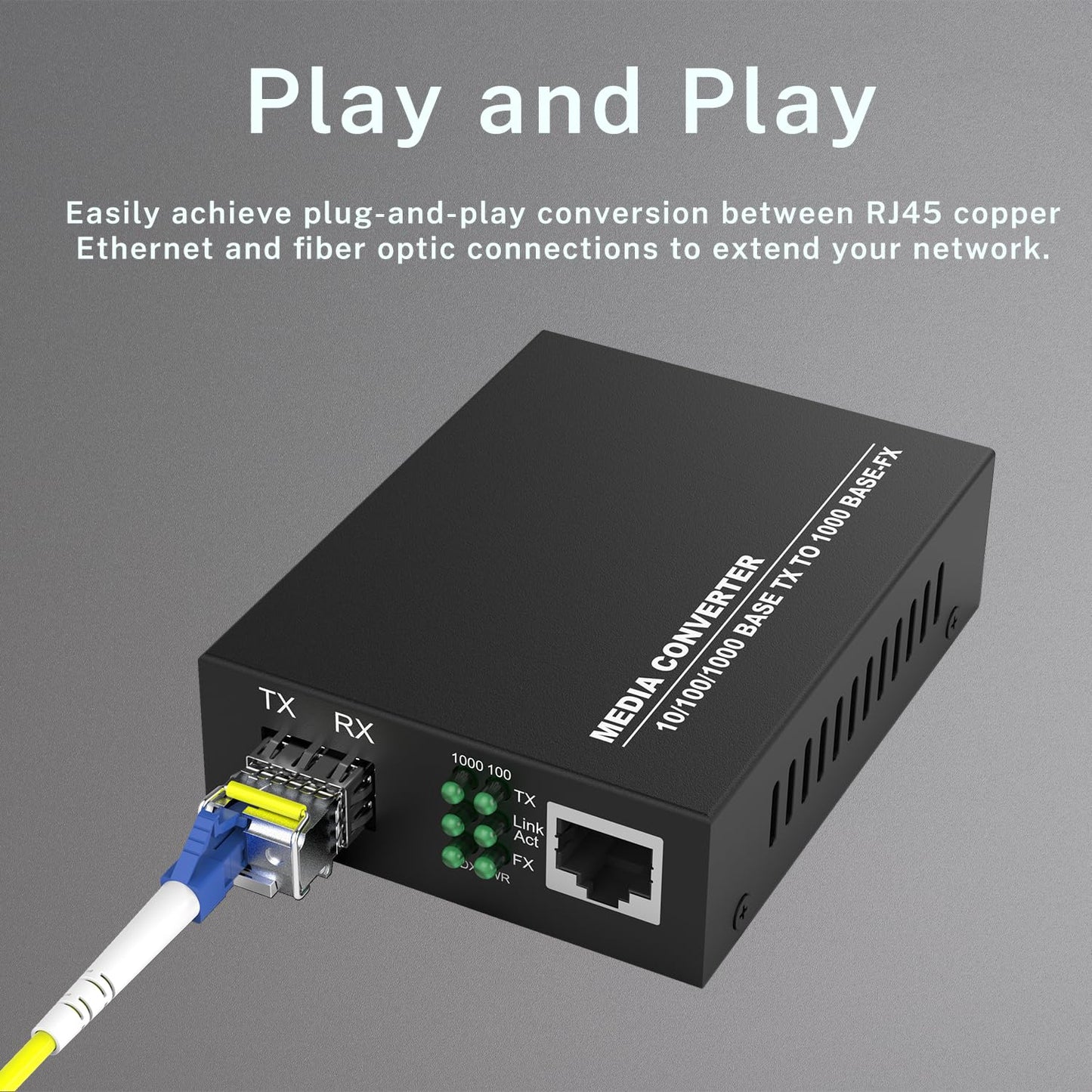 FTTPVIPS A Pair of 1.25G/s Bidi Gigabit Single-Mode Fiber Ethernet Media Converter with 2PCS Bidi SFP LC Transceiver Module Included, 10/100/1000Base-Tx to 1000Base-SX SMF RJ45 to SFP Slot up to 30KM