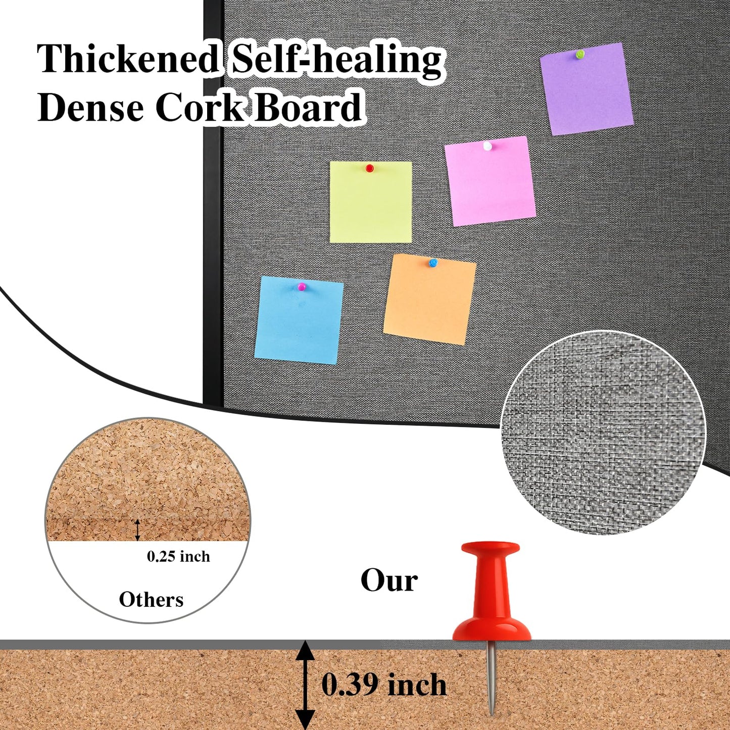 VEIZXUN Bulletin Board 40 x 30 Inch, Cork Board for Walls, Wood Framed Bulletin Boards with Grey Canvas, Wall Mounted Corkboard for Office School Home Decorative