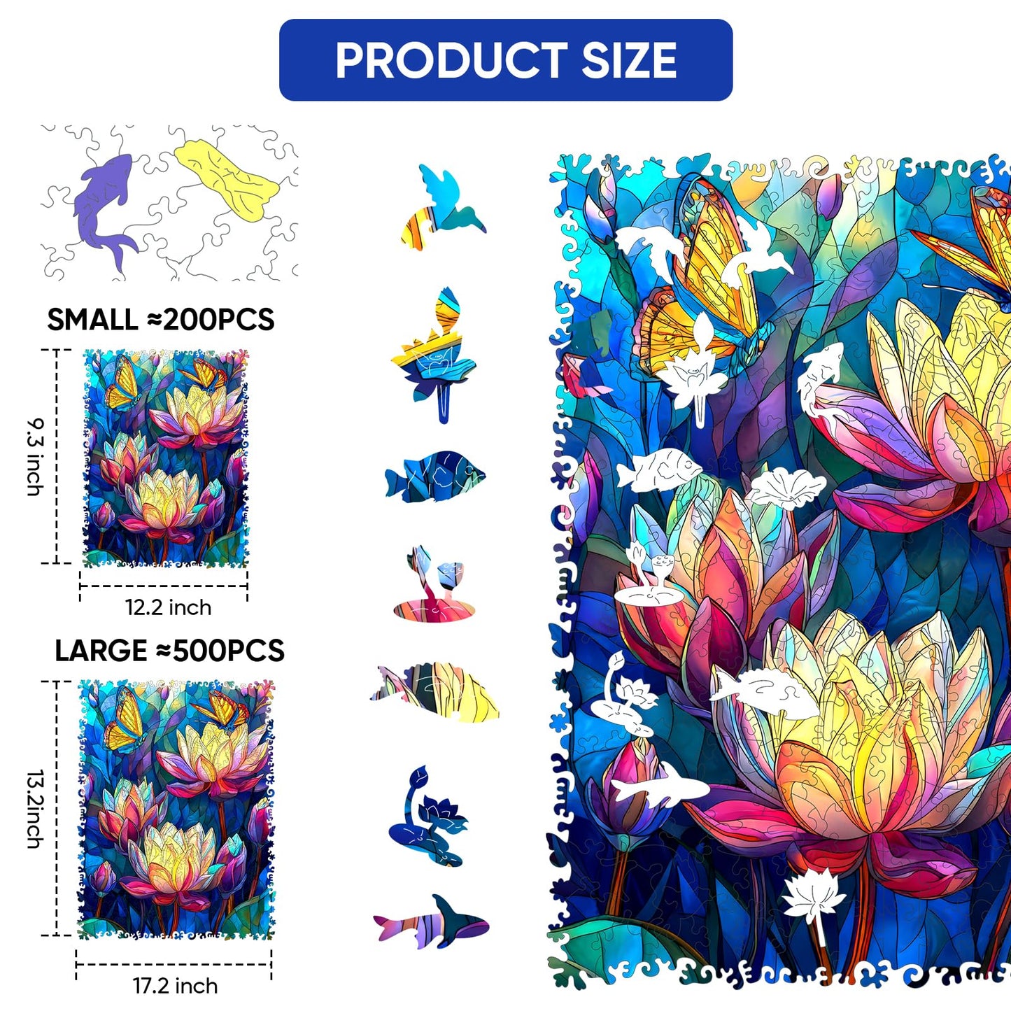 MEATRN Butterfly Lotus Wooden Puzzles for Adults 500 Pcs, 16.5x16.5 in, Fun Educational Wood Puzzle, Handmade Decorative Gift, Relaxing Wood Puzzle Game for Family & Friends