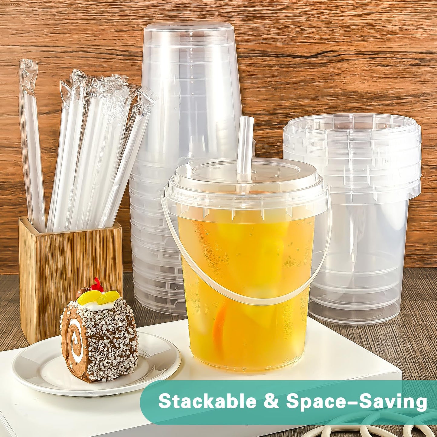 30 Pack 34oz Disposable Plastic Cups with Lids and Straws, Iced Coffee Cups with Lids, Sturdy & Food Safe for Cold & Hot Drinks, Smoothies, Fruit Drinks Cups for Summer Beverages, Bar & Beach Party