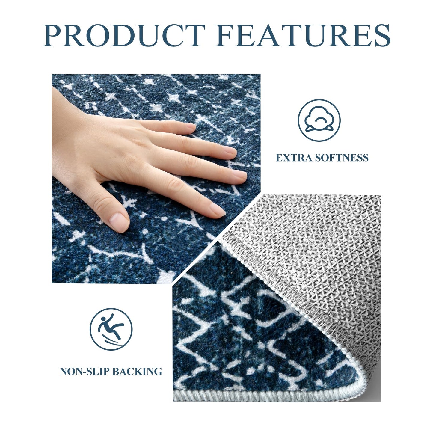 Lahome Moroccan Blue Carpet for Living Room 4x6 Area Rug Non-Slip Ultra-Thin Soft Bedroom Rug Stain Resistant Modern Carpet with Geometric Print, Suitable for Office, Kitchen, Entryway, Dining Room
