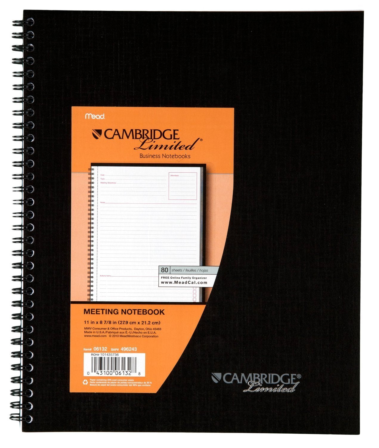 Cambridge Limited Meeting Planner,Side-Bound,11 x 8 1/4, 80 Sheets, Sold as 3 Pack (06132)