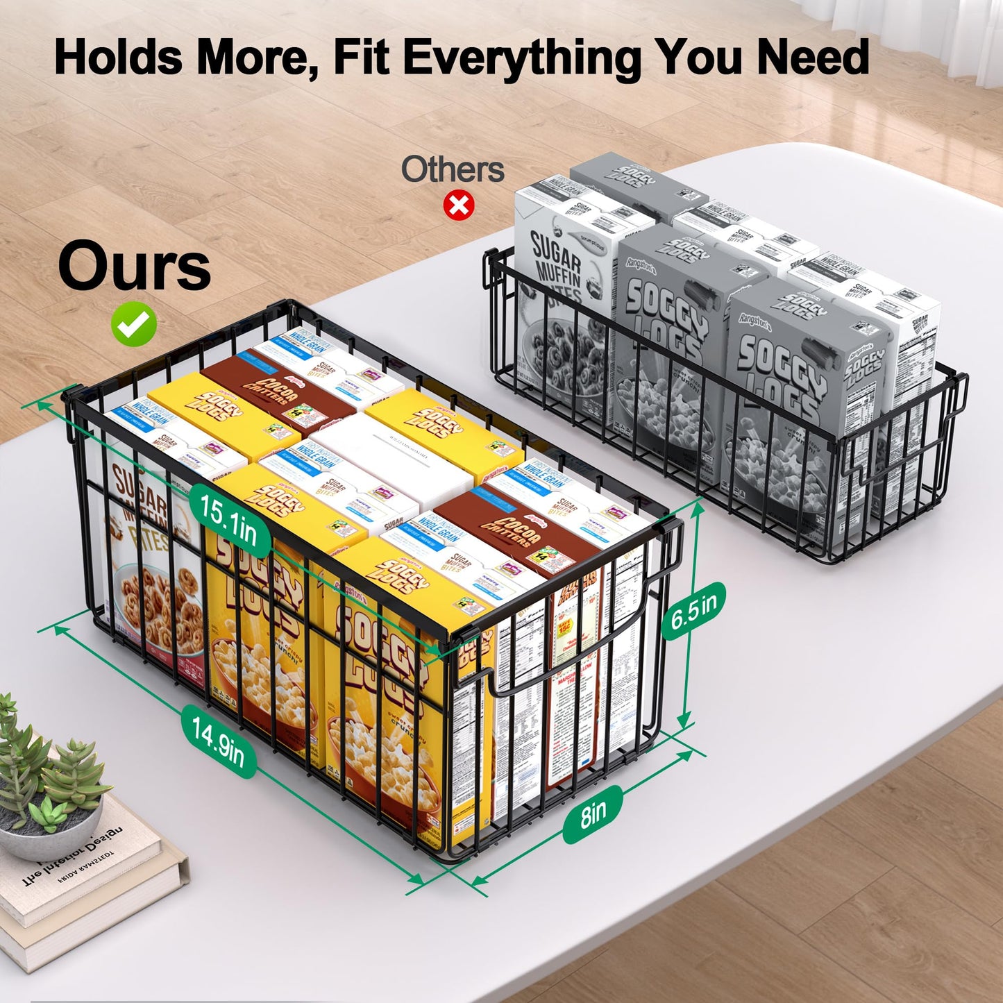 MSERCUOR Freezer Organizer Bins, 6 Pack Stackable Deep Chest Freezer Organizer Bins, Foldable Baskets with Handles, Black Storage Container Baskets for 5/ 7 Cu.FT Deep Freezer Sort Frozen Meats