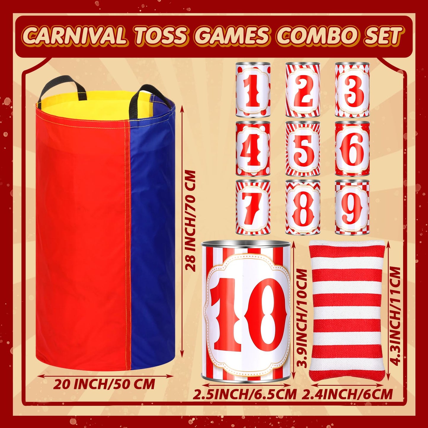 PullCrease 34 Pcs Carnival Games Set 5 in 1 Carnival Can Game Soft Plastic Cones Ring Toss Game Bean Bag toss Lawn Party Games Outdoor Games for Kids Birthday Party Backyard Events Summer