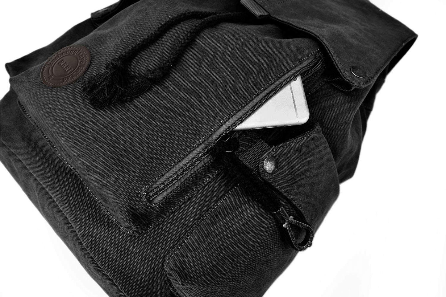FH Canvas Backpack Vintage Backpack Black Daypack for Men Women Laptop Travel Rucksack