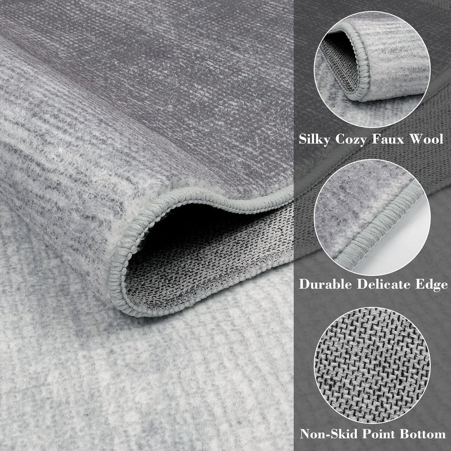Wonnitar 4x6 Washable Grey Rug for Bedroom, Modern Ombre Area Rug for Living Room, Non-Slip Stain Resistant Entryway Throw Mat, Non-Shedding Low Pile Floor Carpet for Bedside Mudroom (Grey, 4'x6')