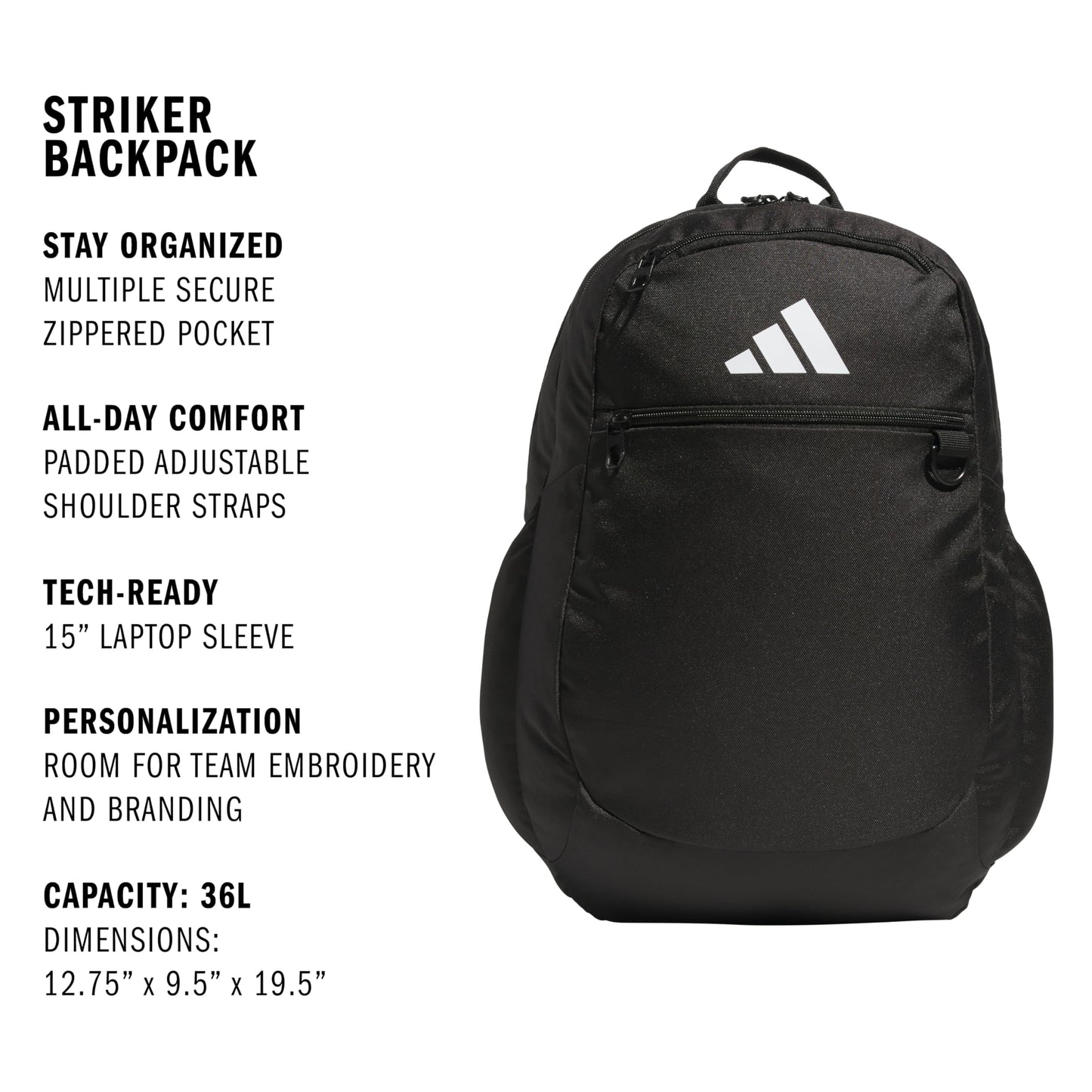 adidas Striker 3 Team Sports Backpack – Daypack for Sports Gym Travel, 36L